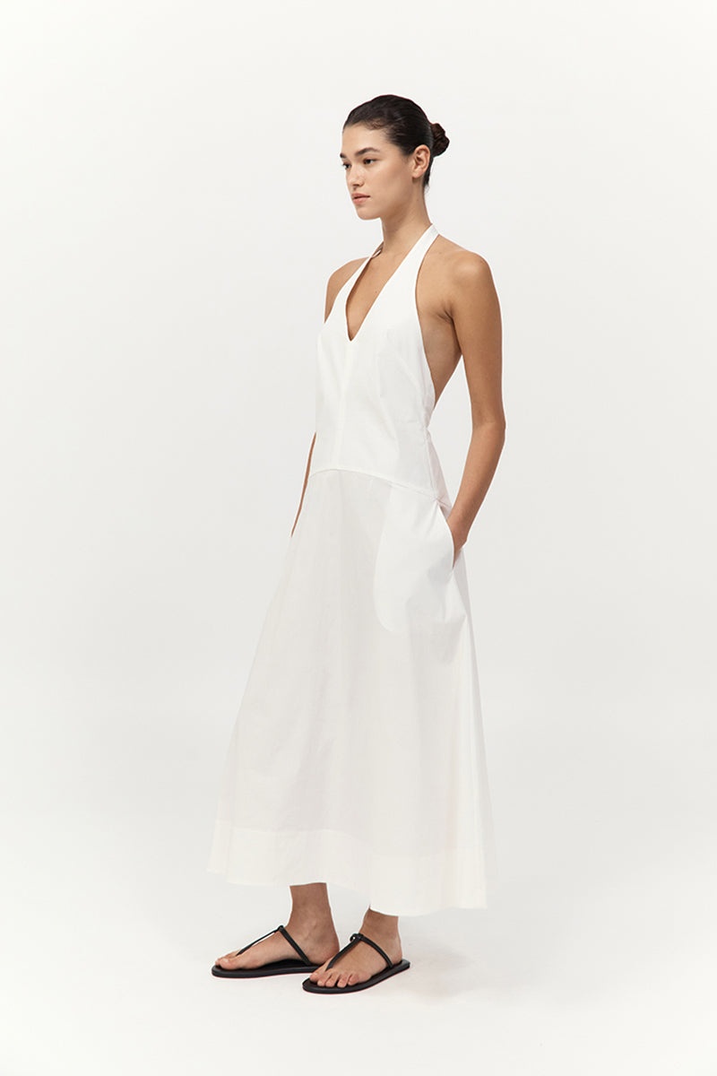 Halter Plunge Dress - White - 4