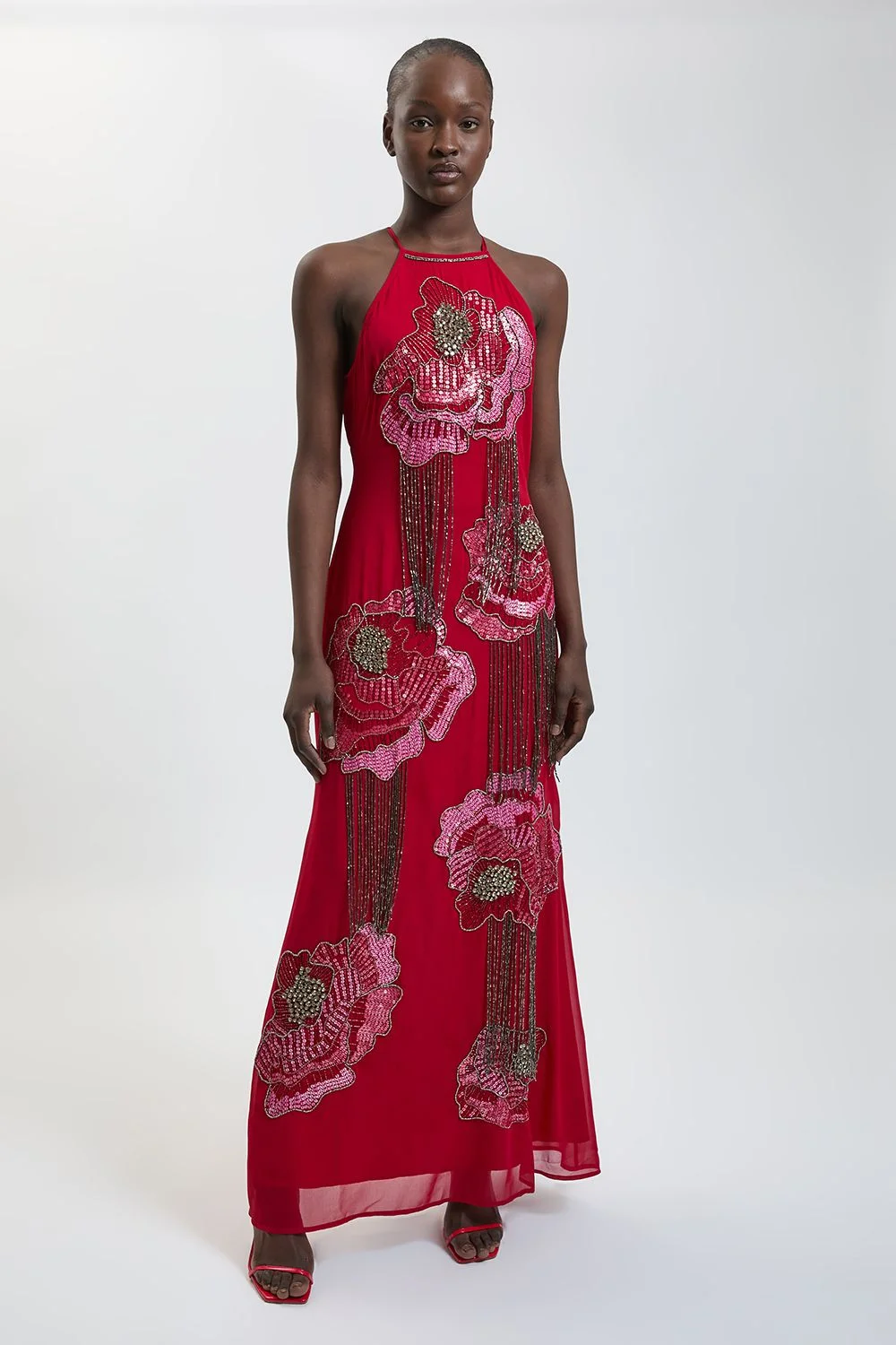 Hand Beaded Rose Maxi Dress - 1