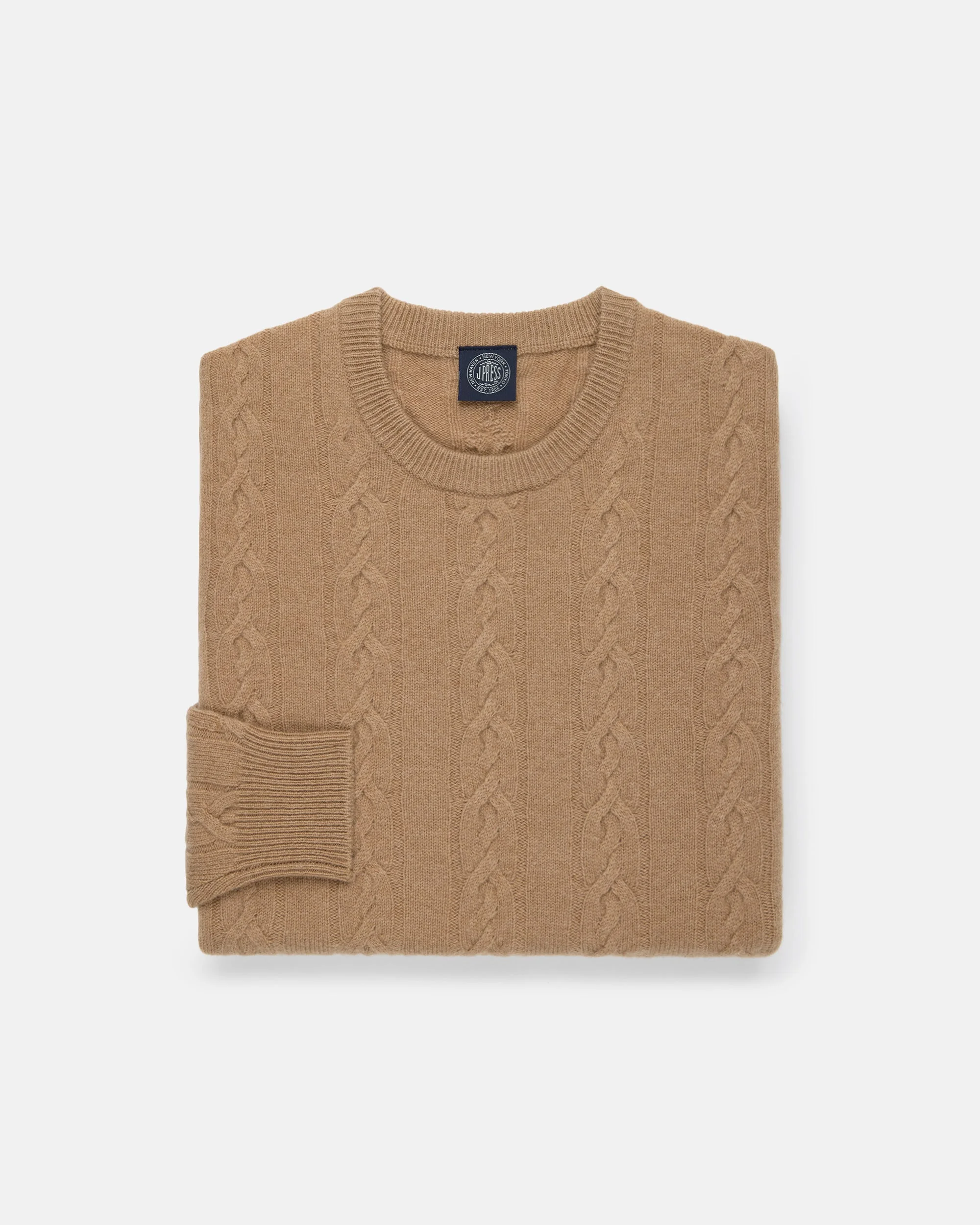 CAMEL LAMBSWOOL CABLE CREWNECK SWEATER - 1