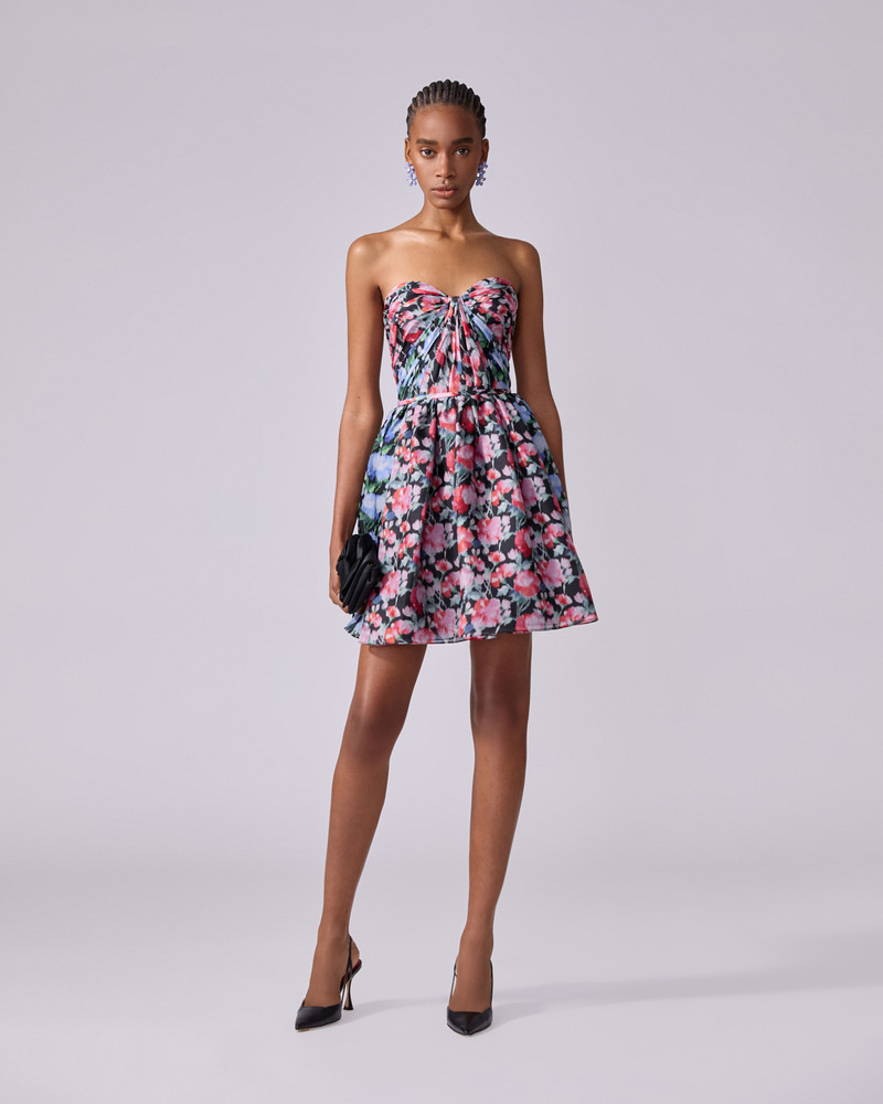 CAROLINA HERRERA Color-Blocked Peony-Print Mini Dress outlook
