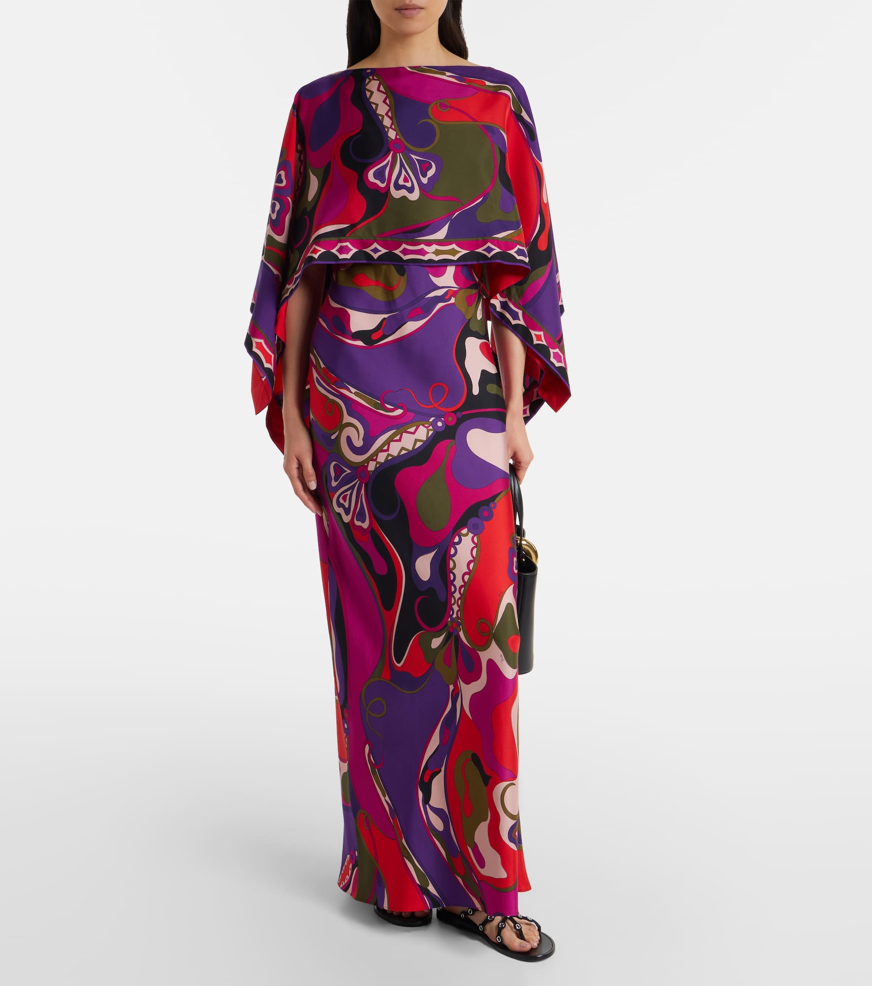 Orchidee silk slip dress and cape set - 2