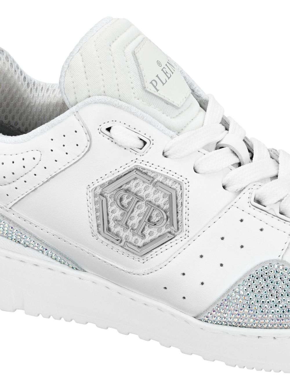 crystal-embellished leather sneakers - 4