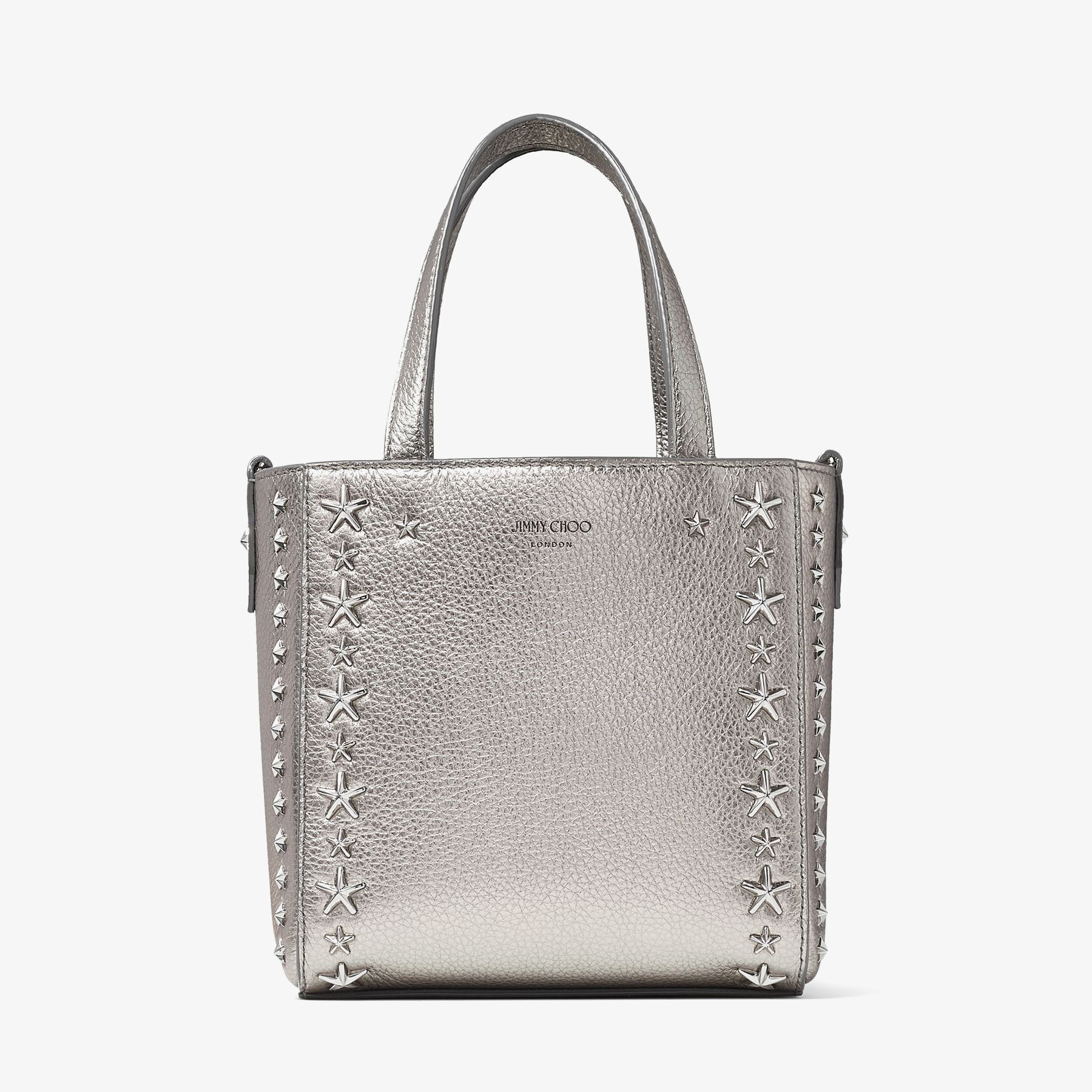 Mini Pegasi
Gunmetal Metallic Soft Grainy Calf Leather Mini Tote Bag with Stars - 1