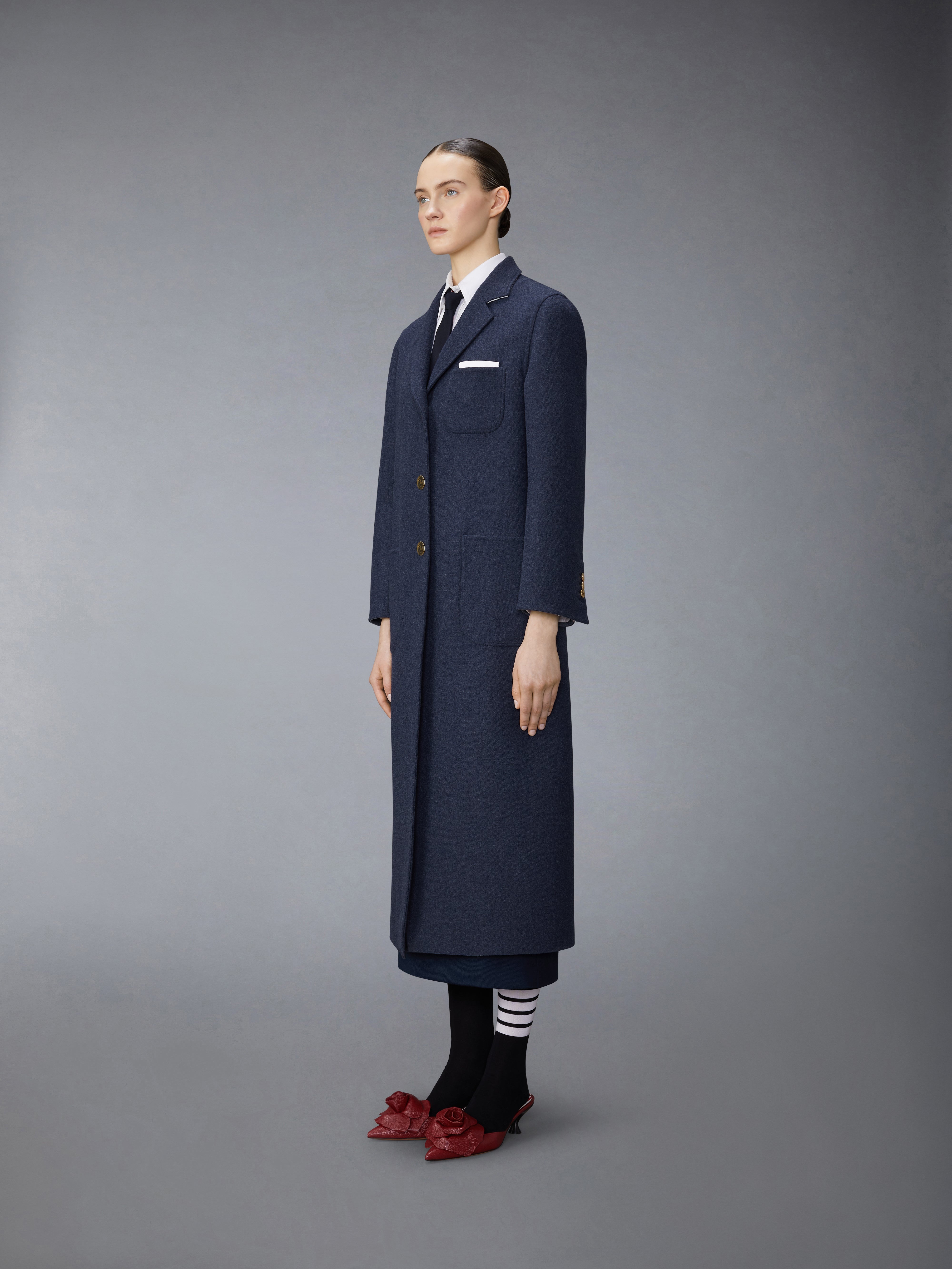 DOUBLE FACE MELTON SOLID SPLITTABLE ELONGATE SACK OVERCOAT - 3