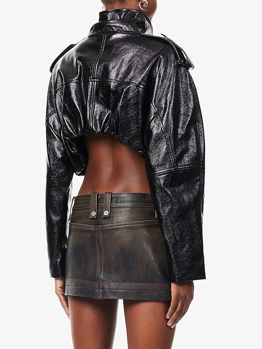 Balloon cropped relaxed-fit faux leather jacket - 4
