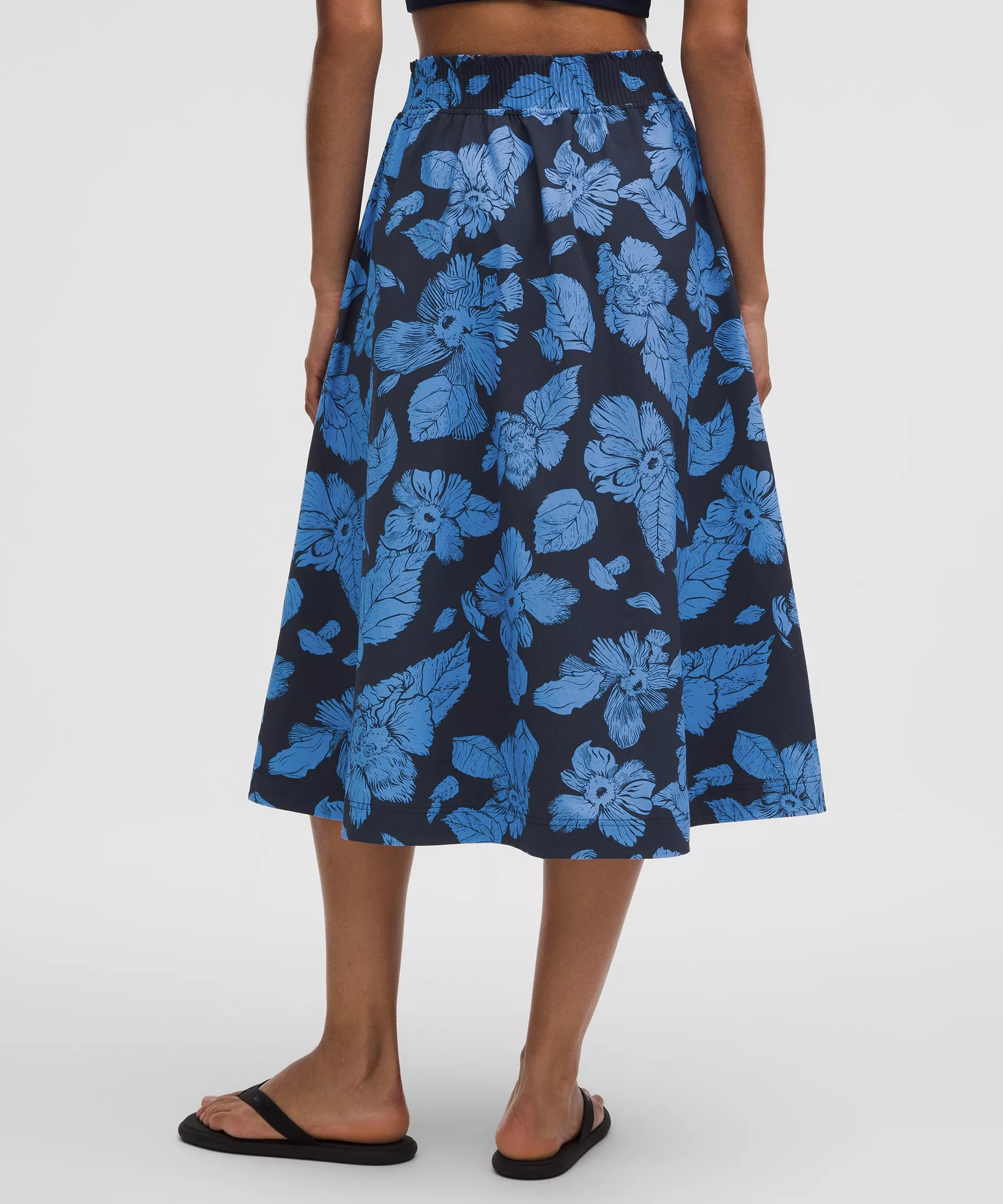 Stretch Woven Ruffle-Waist Midi Skirt - 3