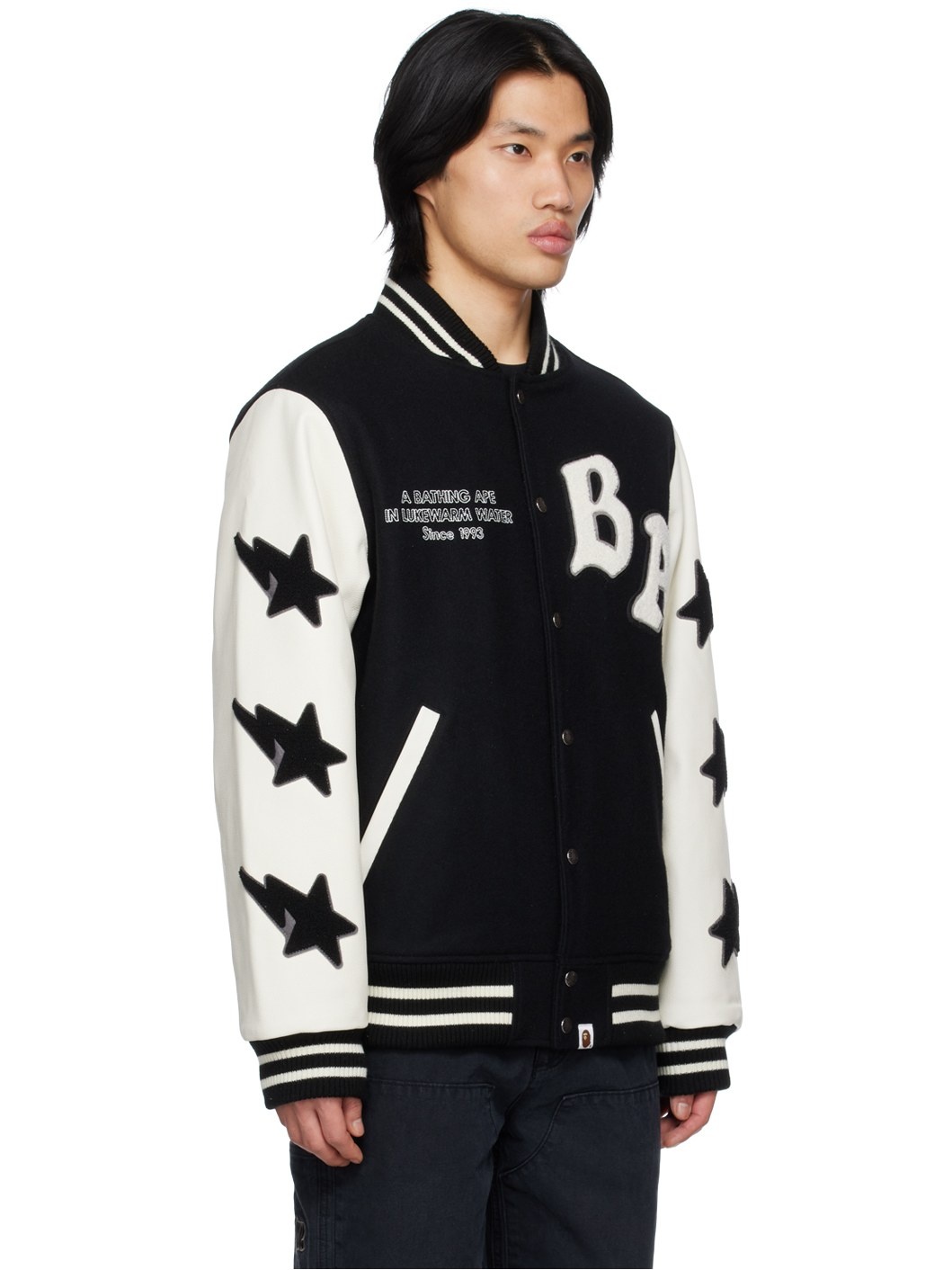 Black & White Varsity Bomber Jacket - 2