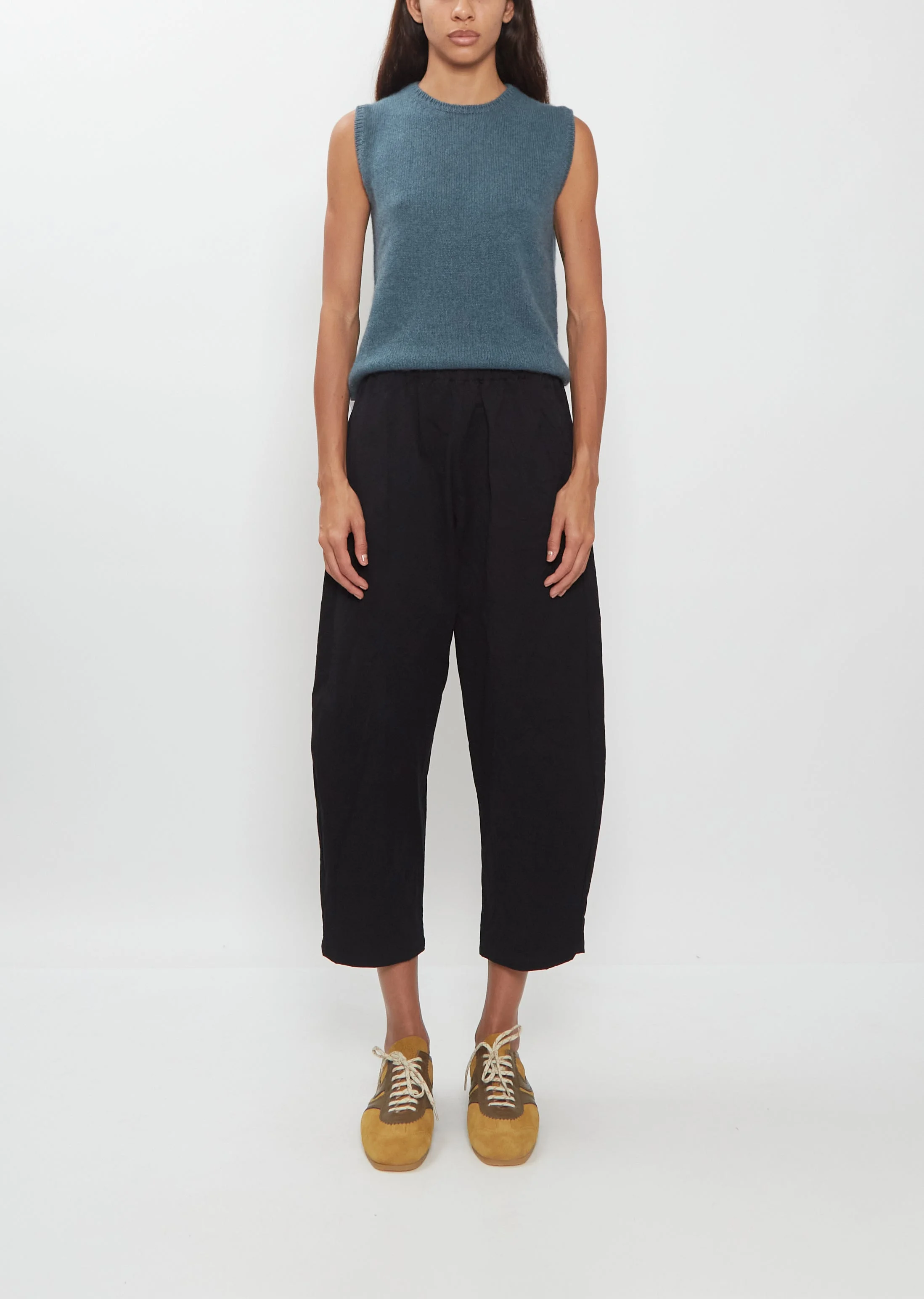 Crinkle Cotton Curved Cropped Pants - 1