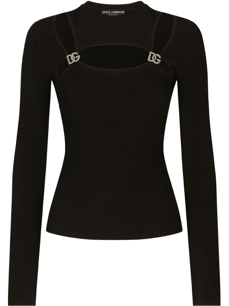 cut-out logo-plaque long-sleeve top - 1