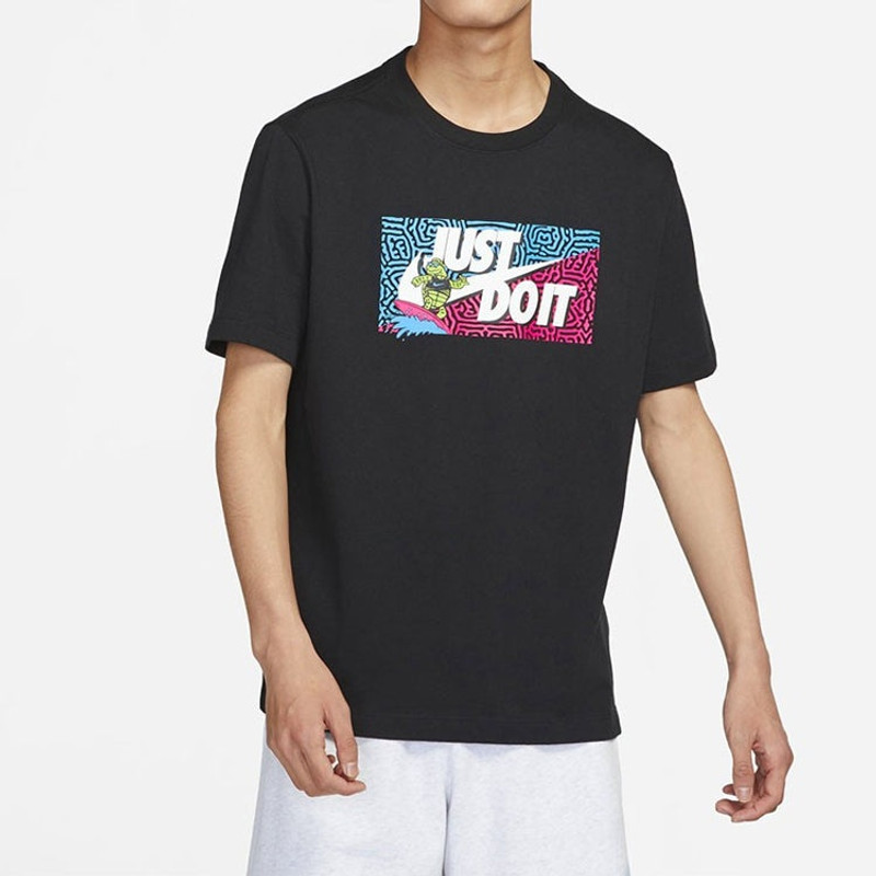Nike Men's Nike Square Brand Logo Cartoon Printing Round Neck Casual Short Sleeve Black T-Shirt DQ1088-01 outlook