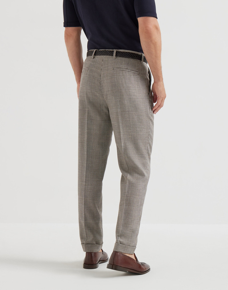 Virgin wool, silk and linen Prince of Wales trousers with pleat 3