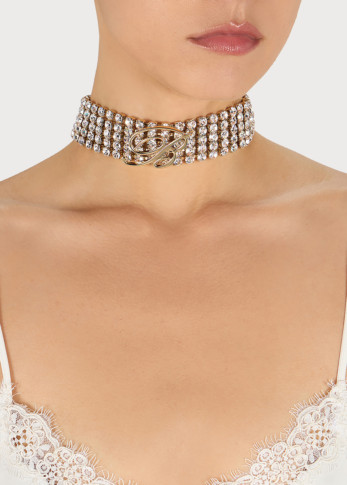 METAL CHOKER WITH RHINESTONES AND B MONOGRAM - 4