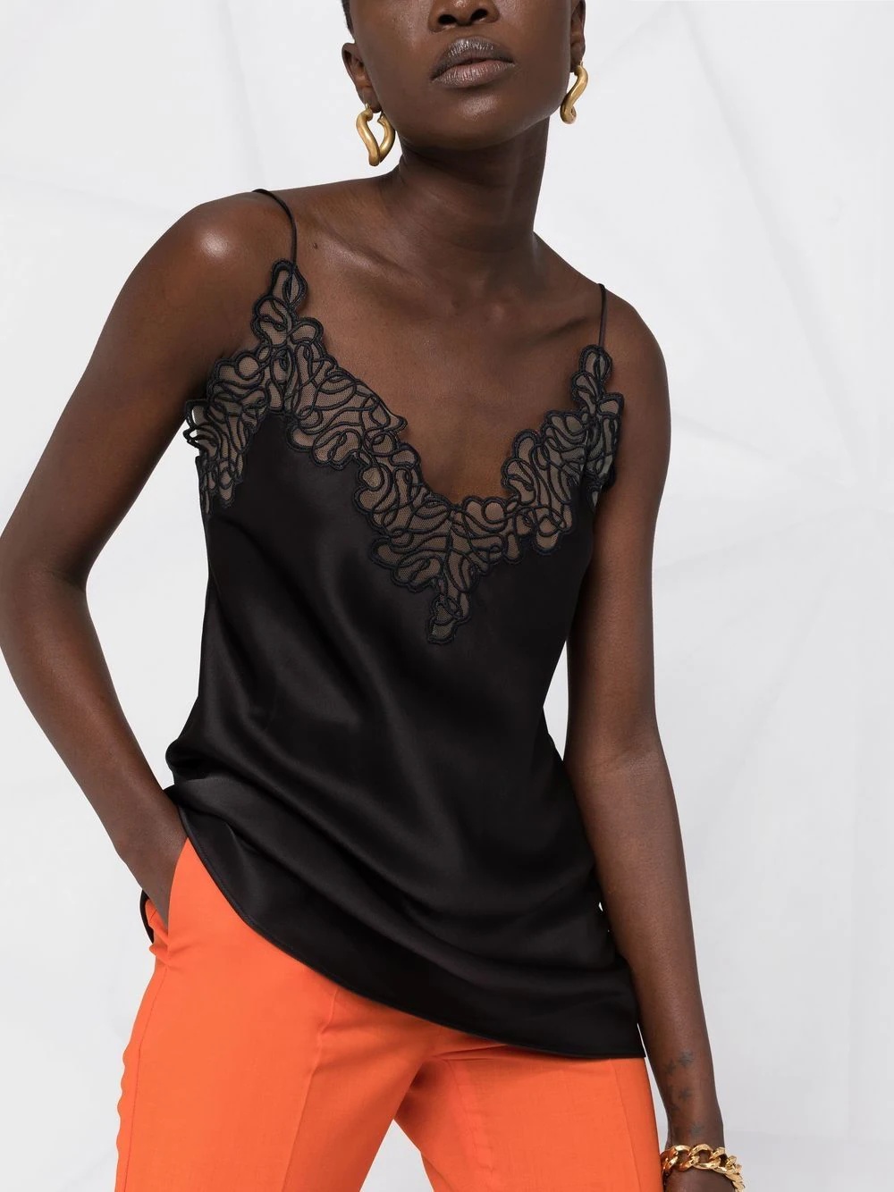 lace-trim satin cami top - 5