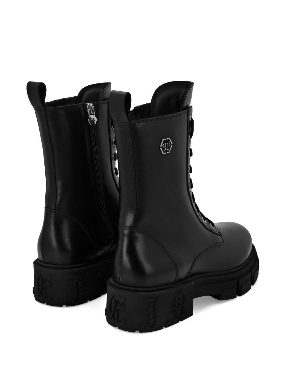 Hexagon-logo leather boots - 3