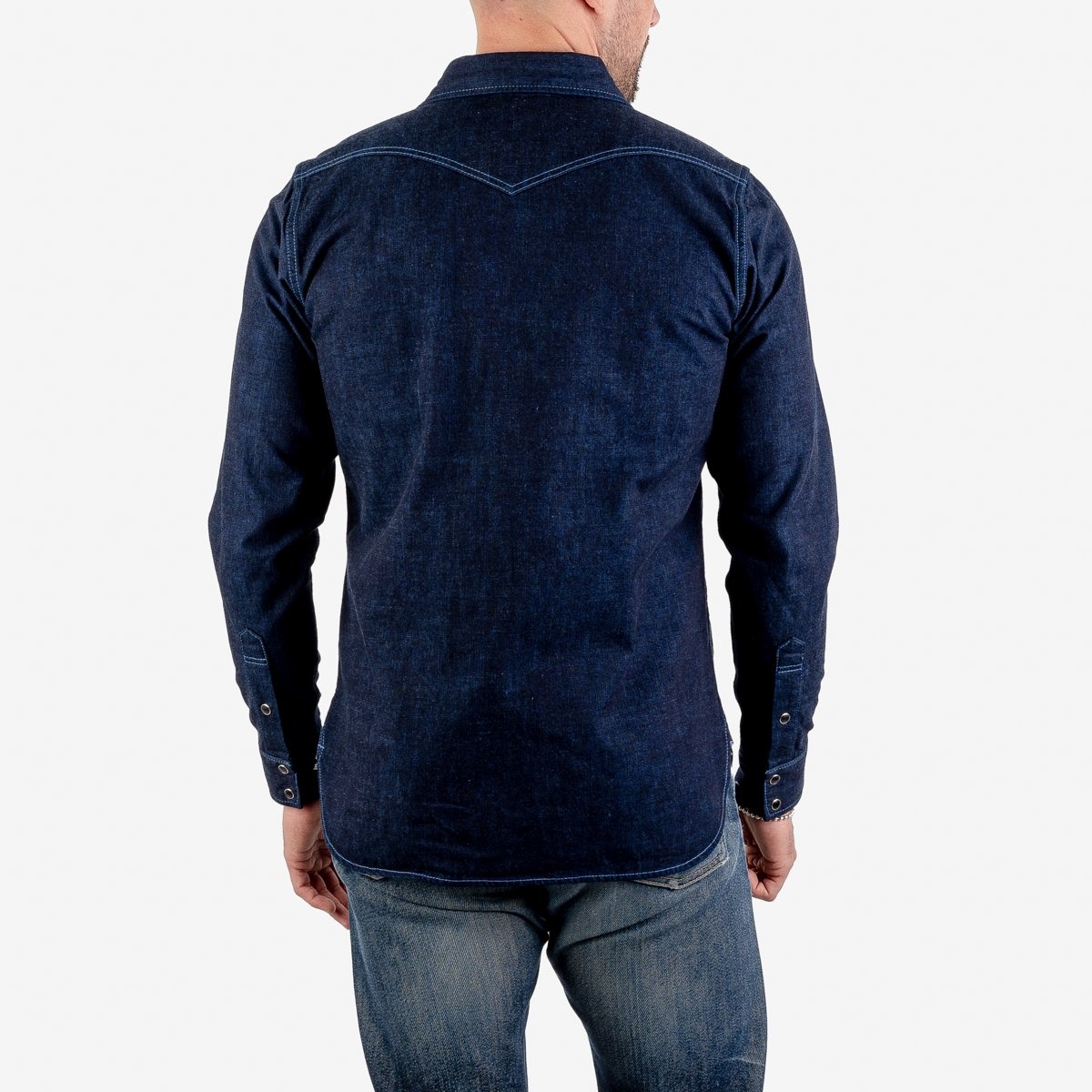 IHSH-352-BLU 10oz Selvedge Denim Western Shirt - Indigo Overdyed Blue - 3