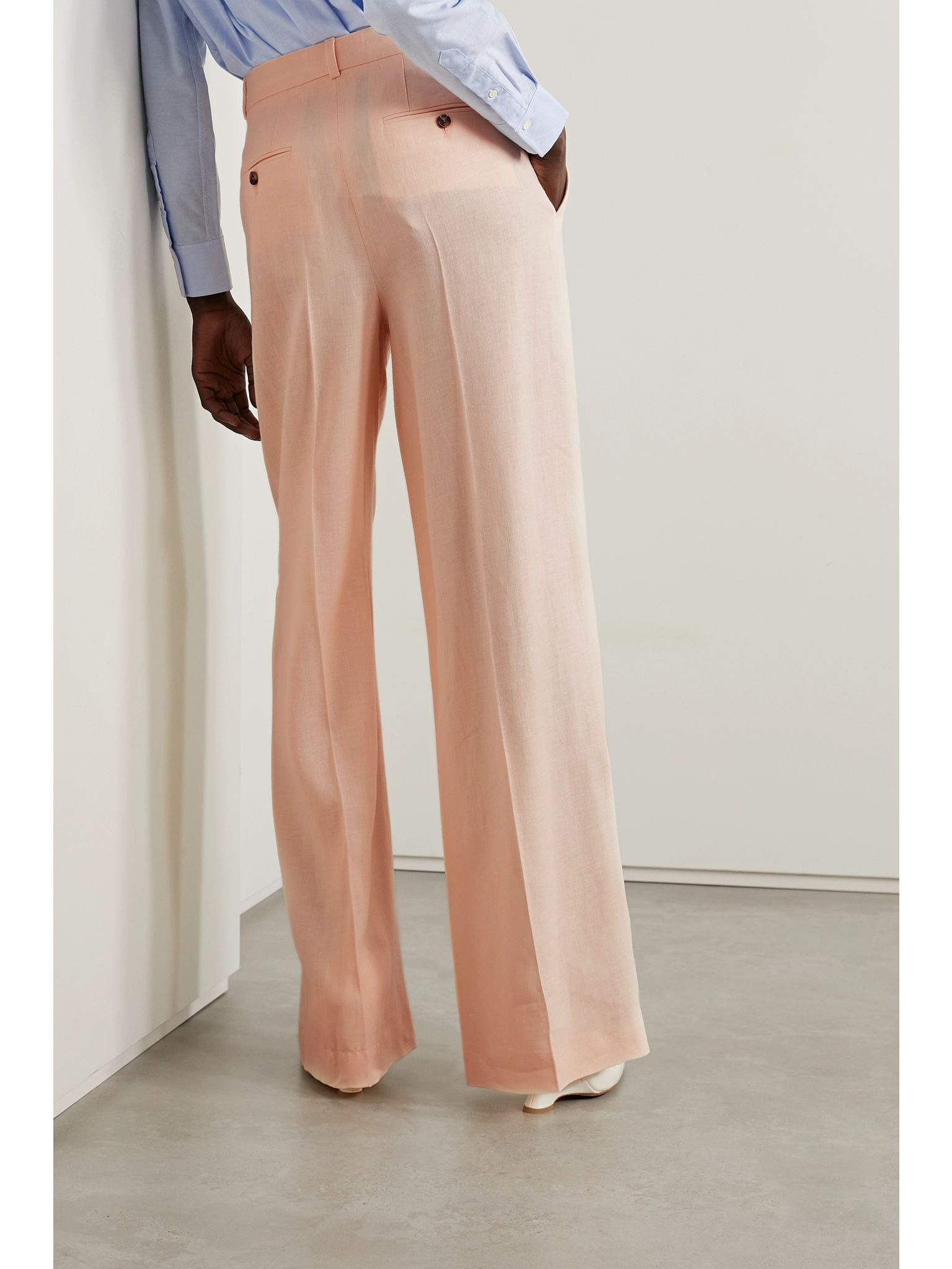 Nyack pleated linen and wool-blend wide-leg pants Cream - 4