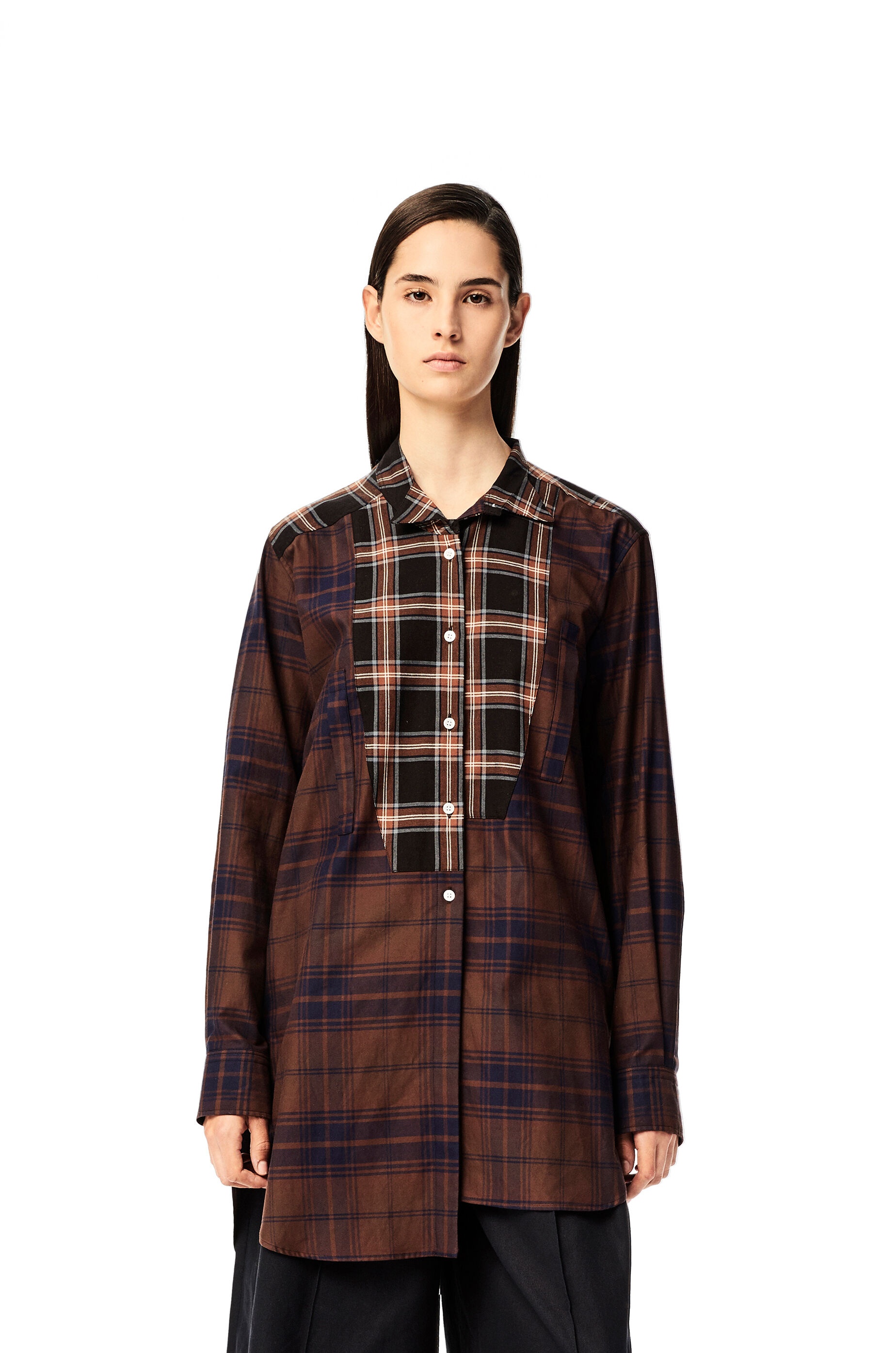 Long asymmetric patchwork shirt in check cotton - 3