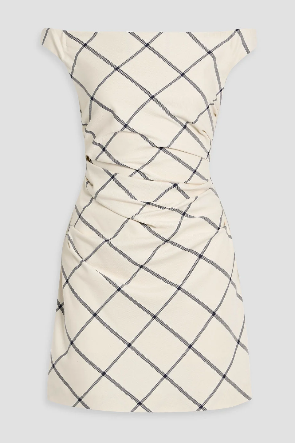 Wells off-the-shoulder checked twill mini dress - 1