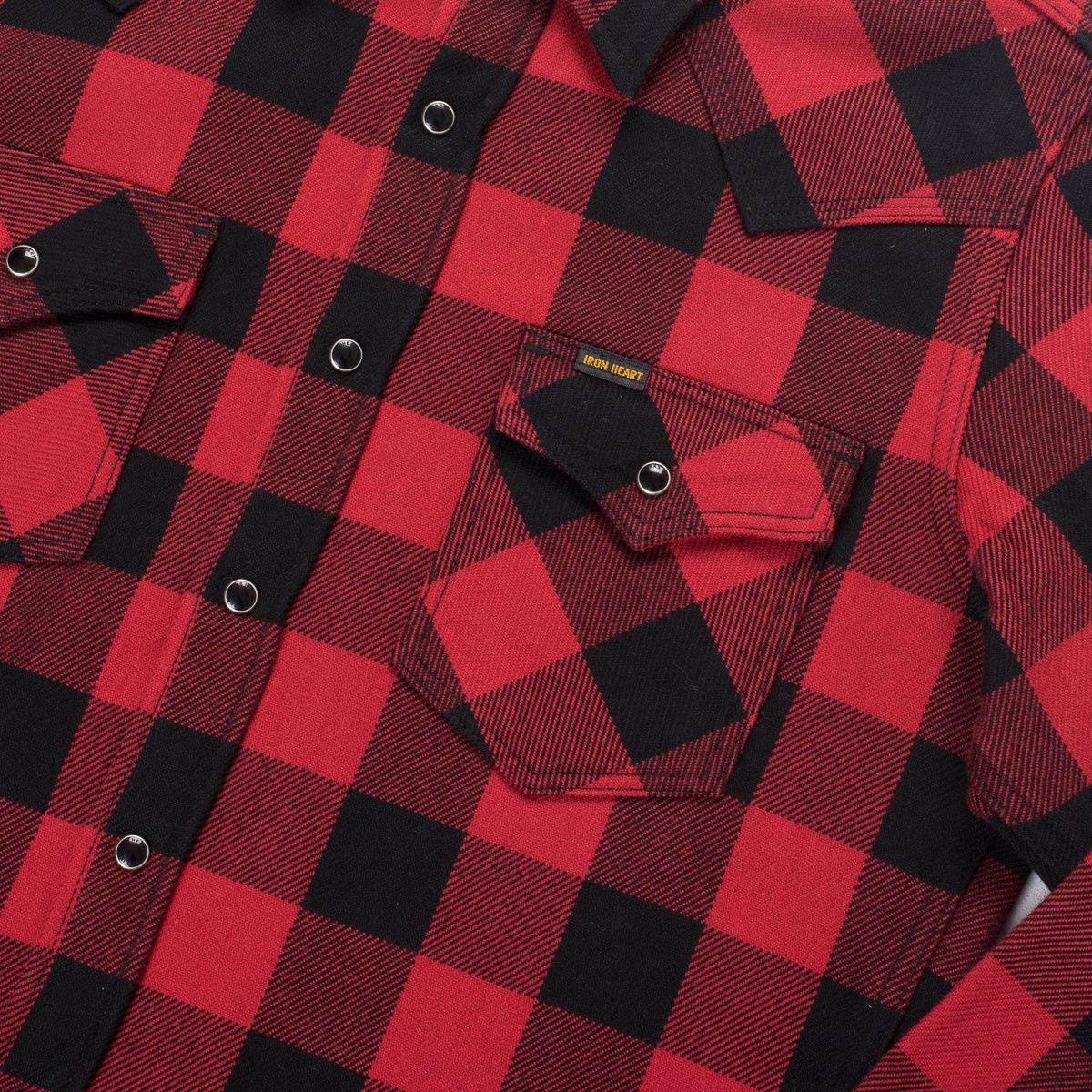 IHSH-232-RED Ultra Heavy Flannel Buffalo Check Western Shirt - Red/Black - 8