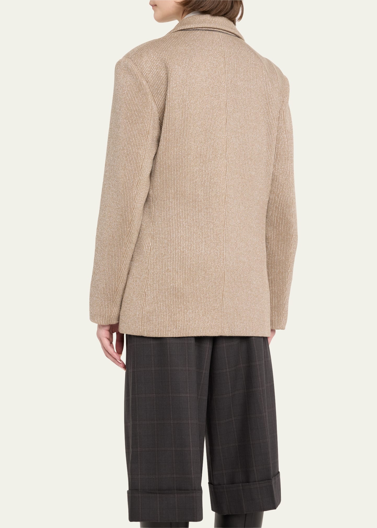 Two-Button Lurex Cotton English Rib Blazer - 3