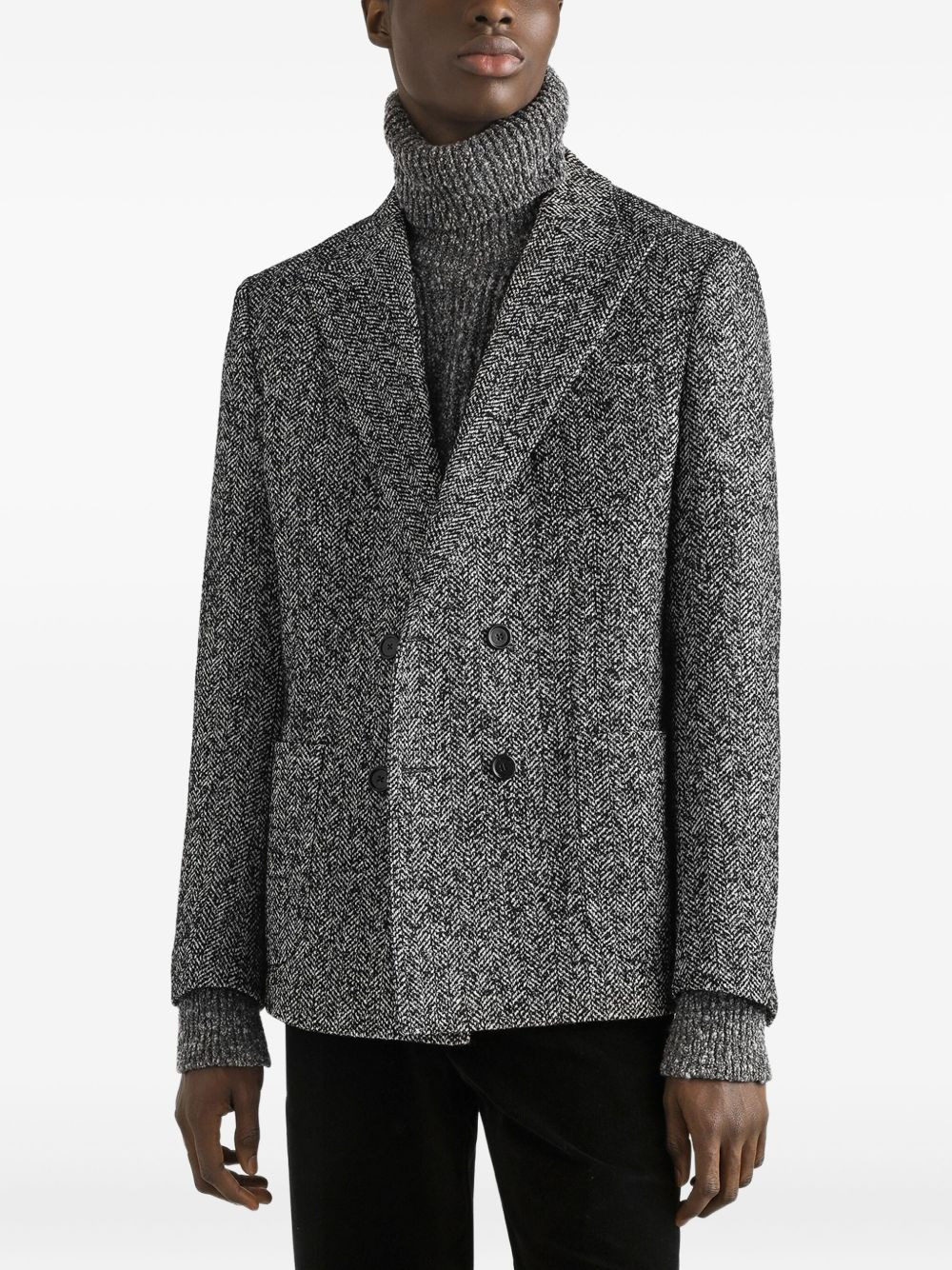 herringbone double-breasted blazer - 4