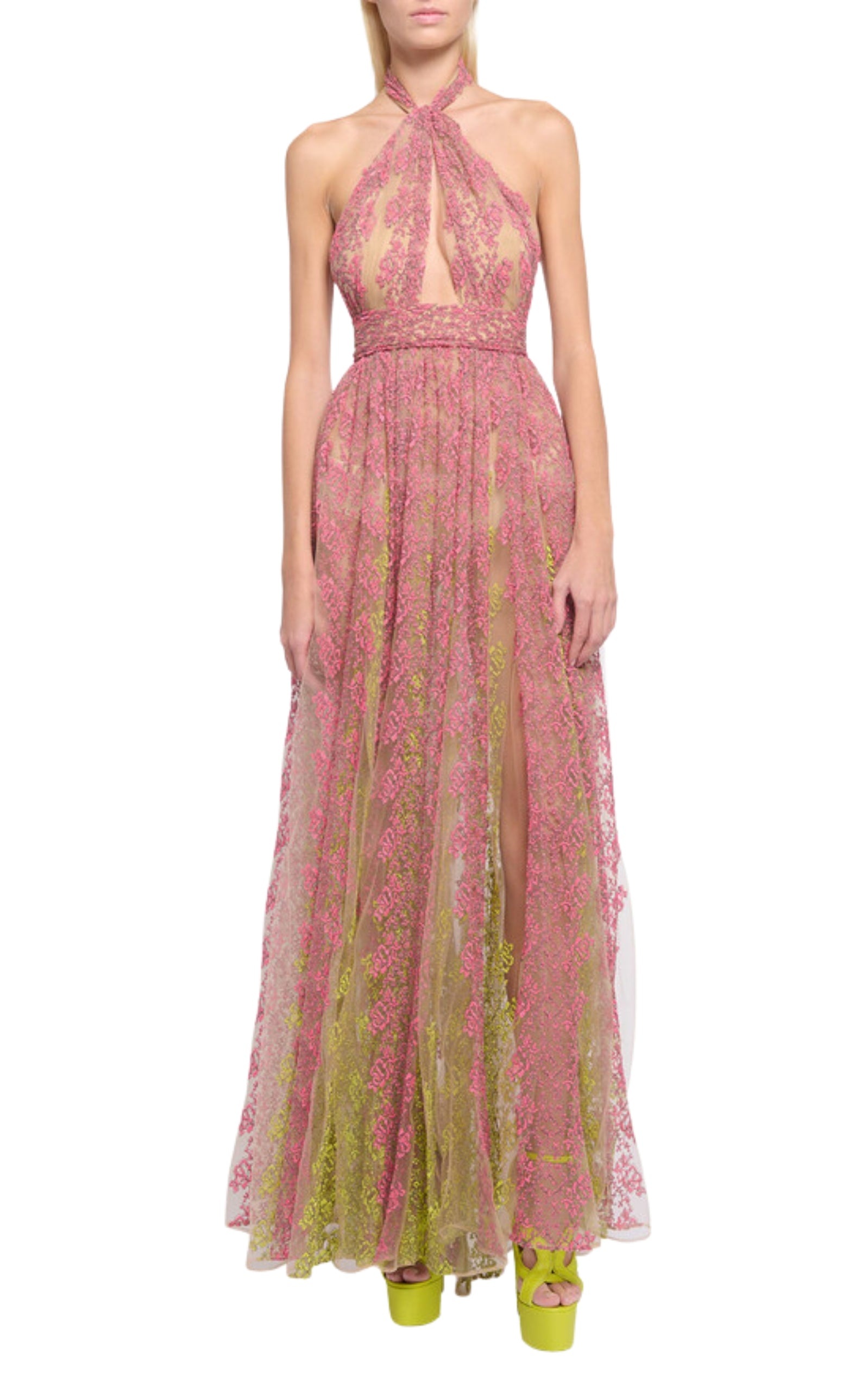 Floral Embroidery Tulle Floral Gown - 3