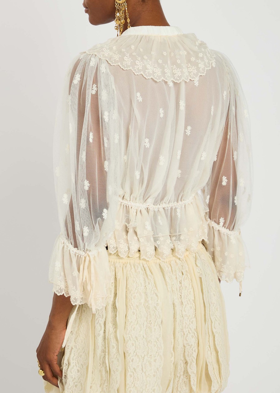 Chloe Ruffled Tulle Cropped Blouse - 3
