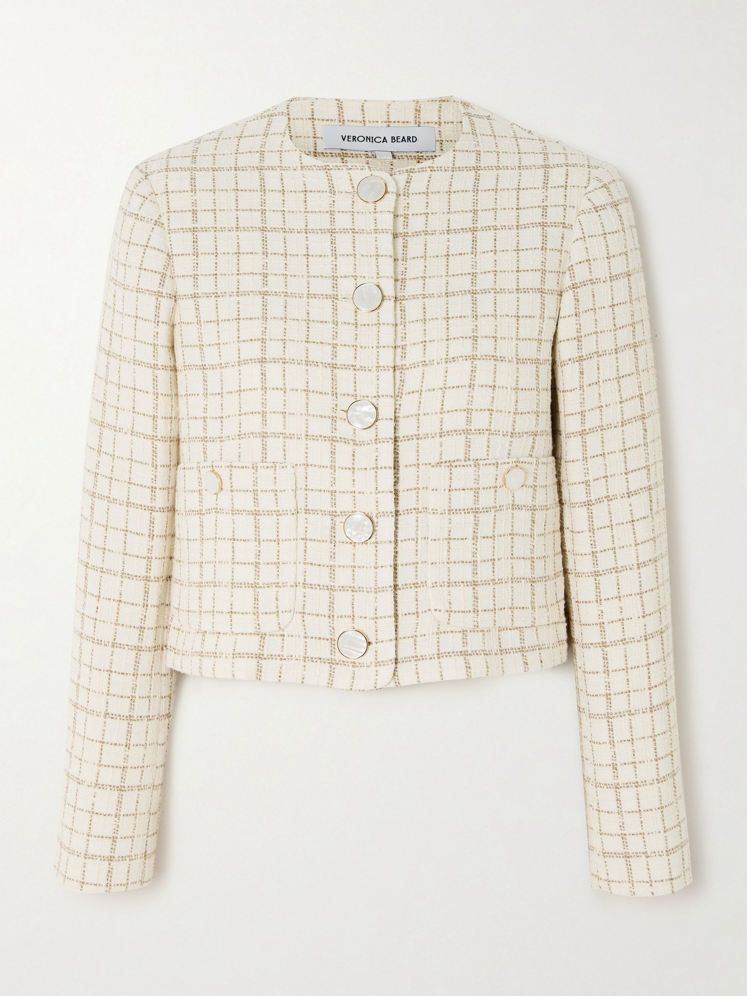 Andrea metallic cotton-blend tweed jacket Ivory - 1