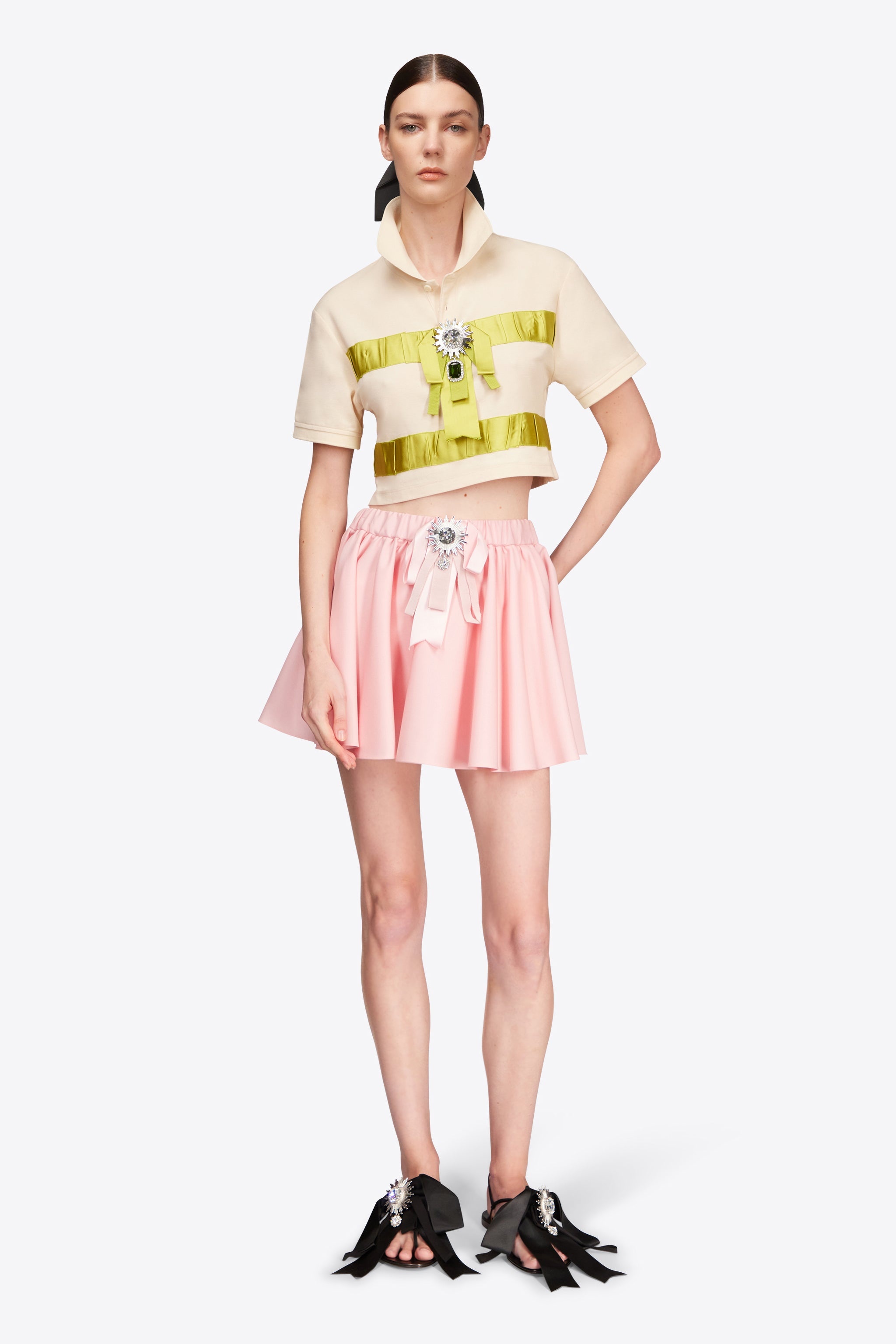 CRYSTAL EMBELLISHED BOW CROPPED POLO - 3