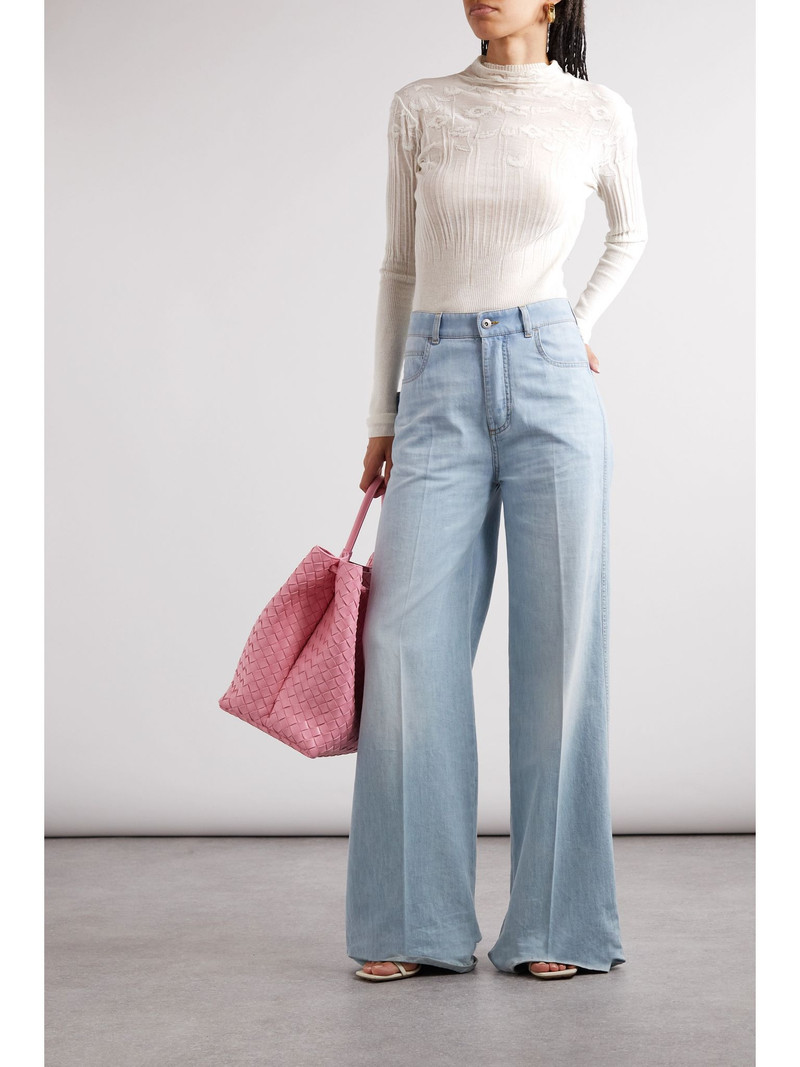 Bottega Veneta Ribbed pointelle-knit cotton-blend sweater White outlook