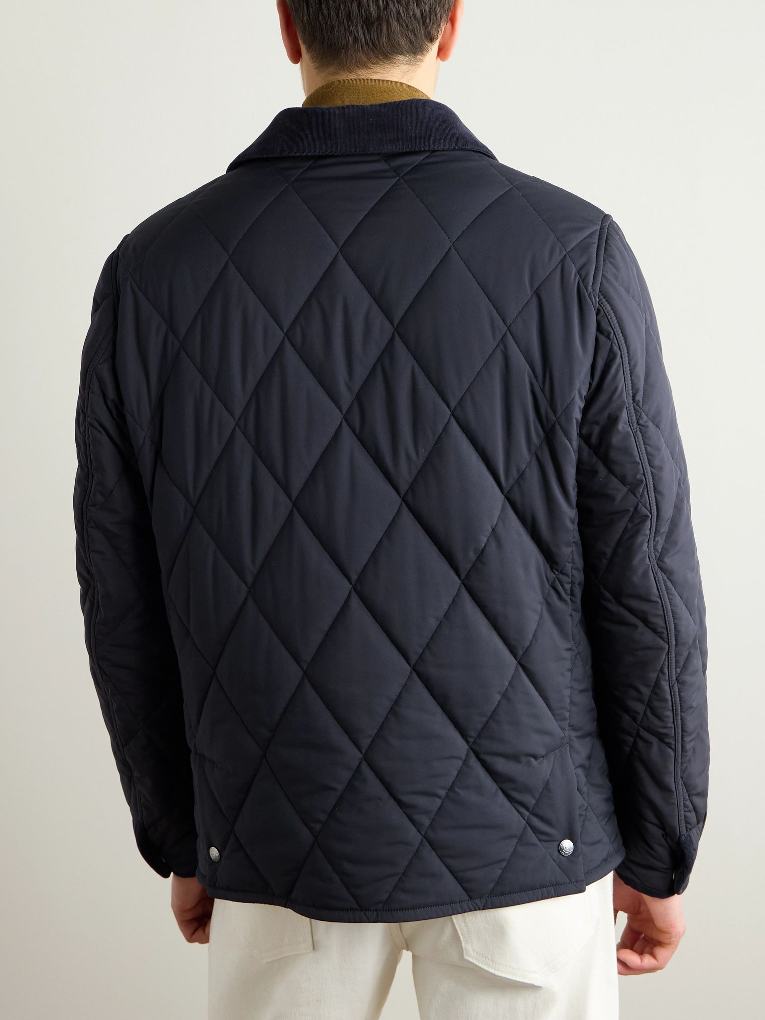 Carleton Corduroy and Suede-Trimmed Quilted Shell Down Jacket Navy - 3