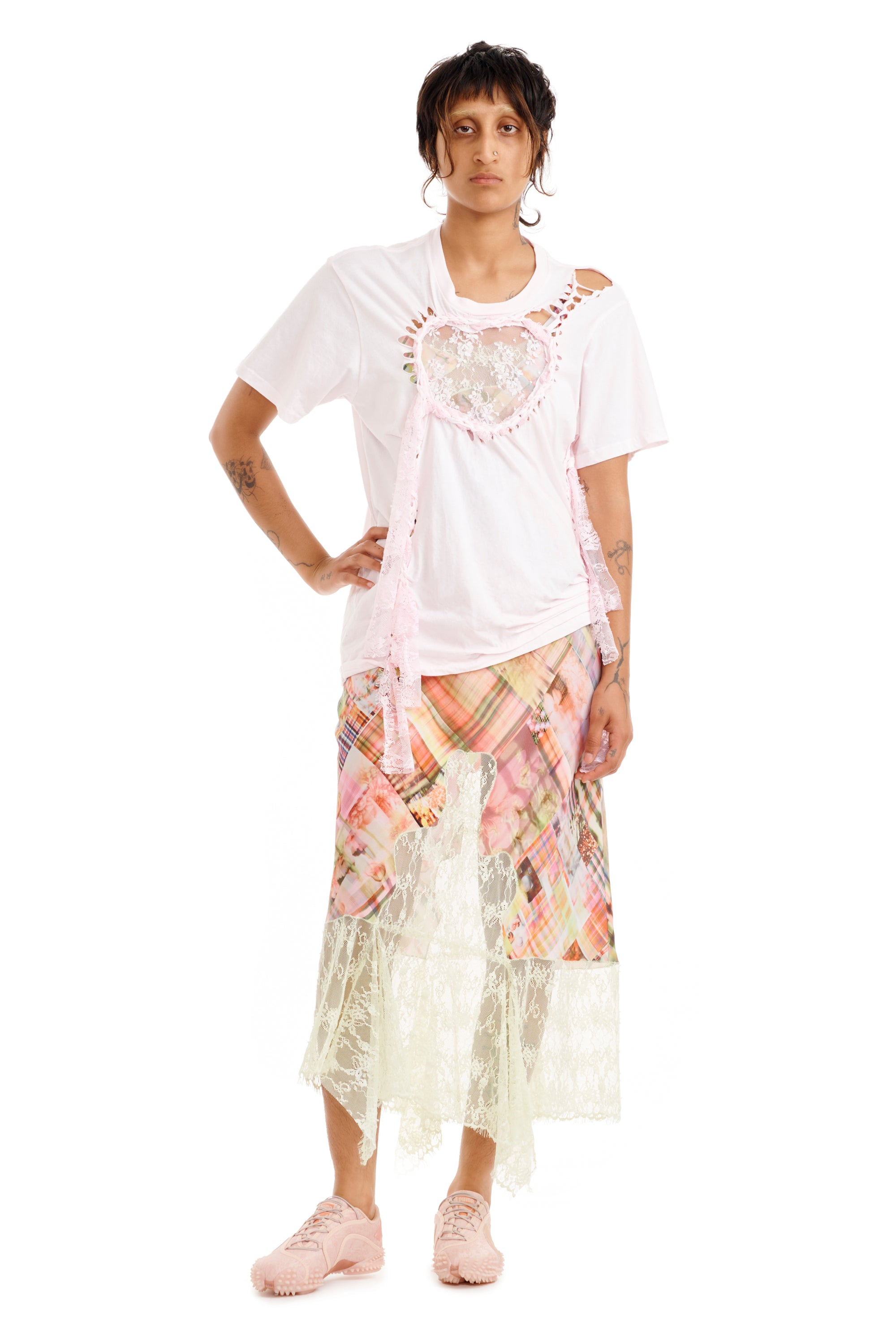 LIGHT PINK LACE HEART NASH TEE - 2