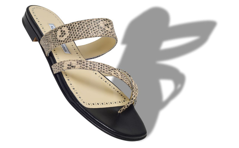 Manolo Blahnik Lizard Print Calf Leather Flat Sandals outlook