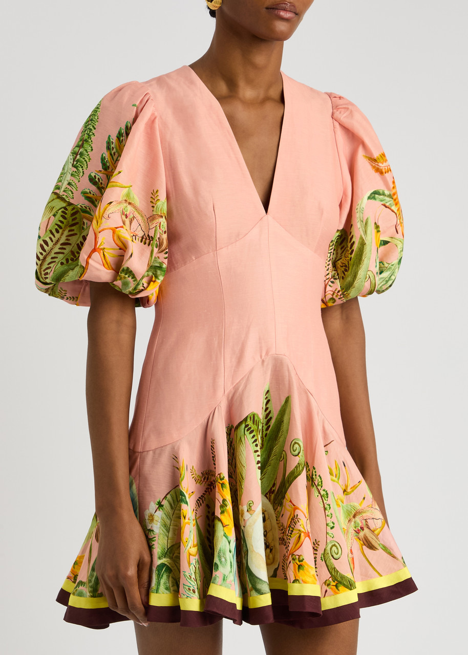 Alemais Papaya Printed Flax-blend Mini Dress - 2
