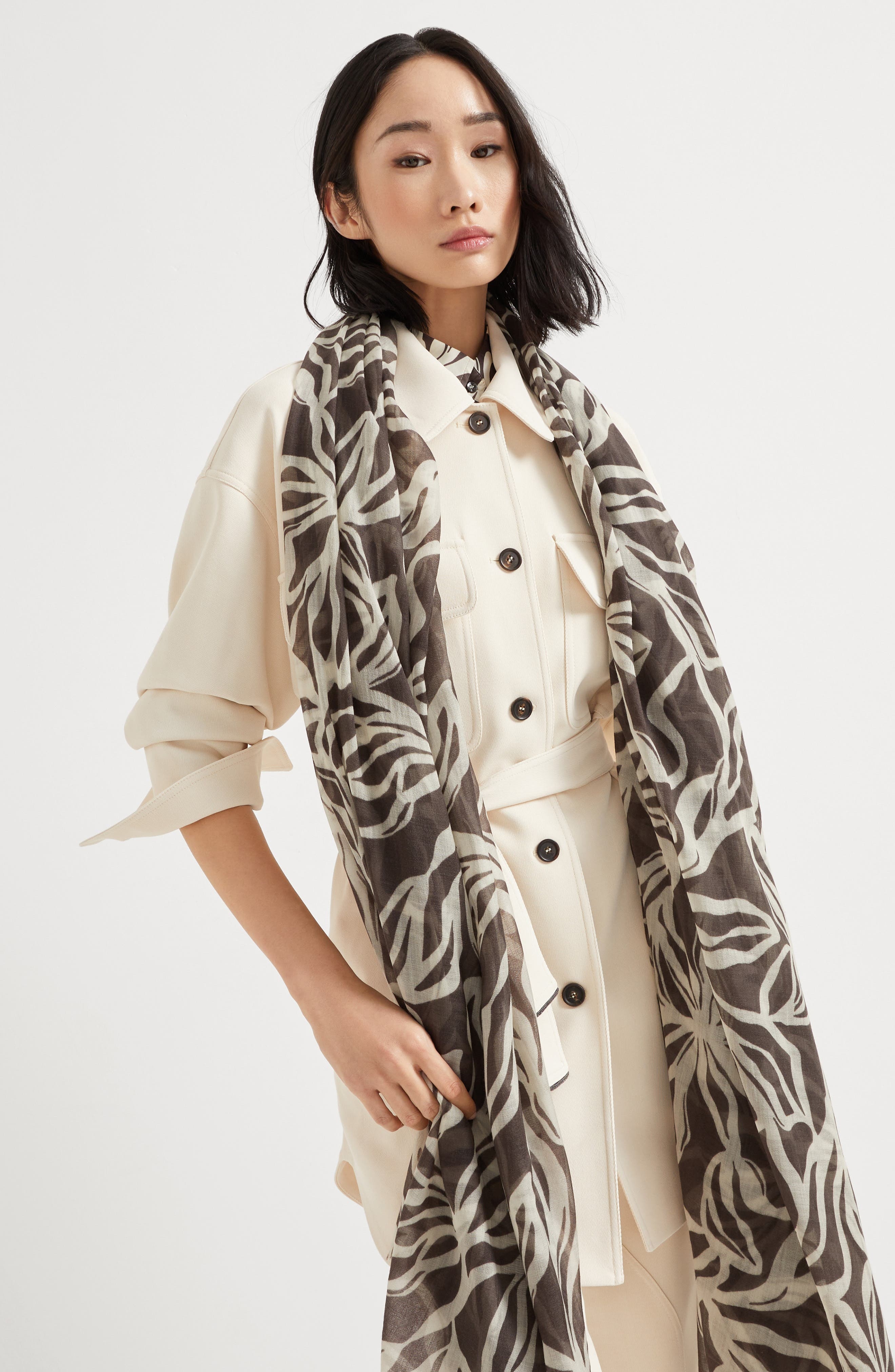 Brunello Cucinelli Flower Print scarf in Cocoa at Nordstrom - 5