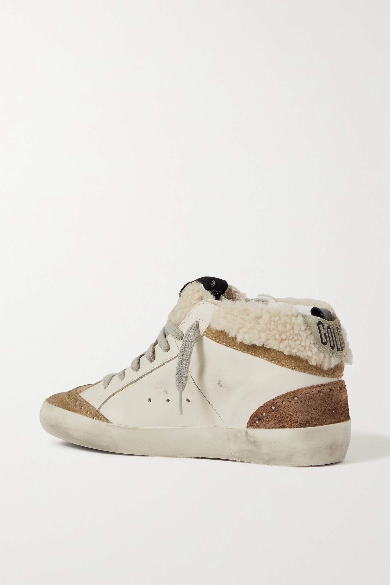 Mid Star shearling-lined distressed leather and suede sneakers - 3