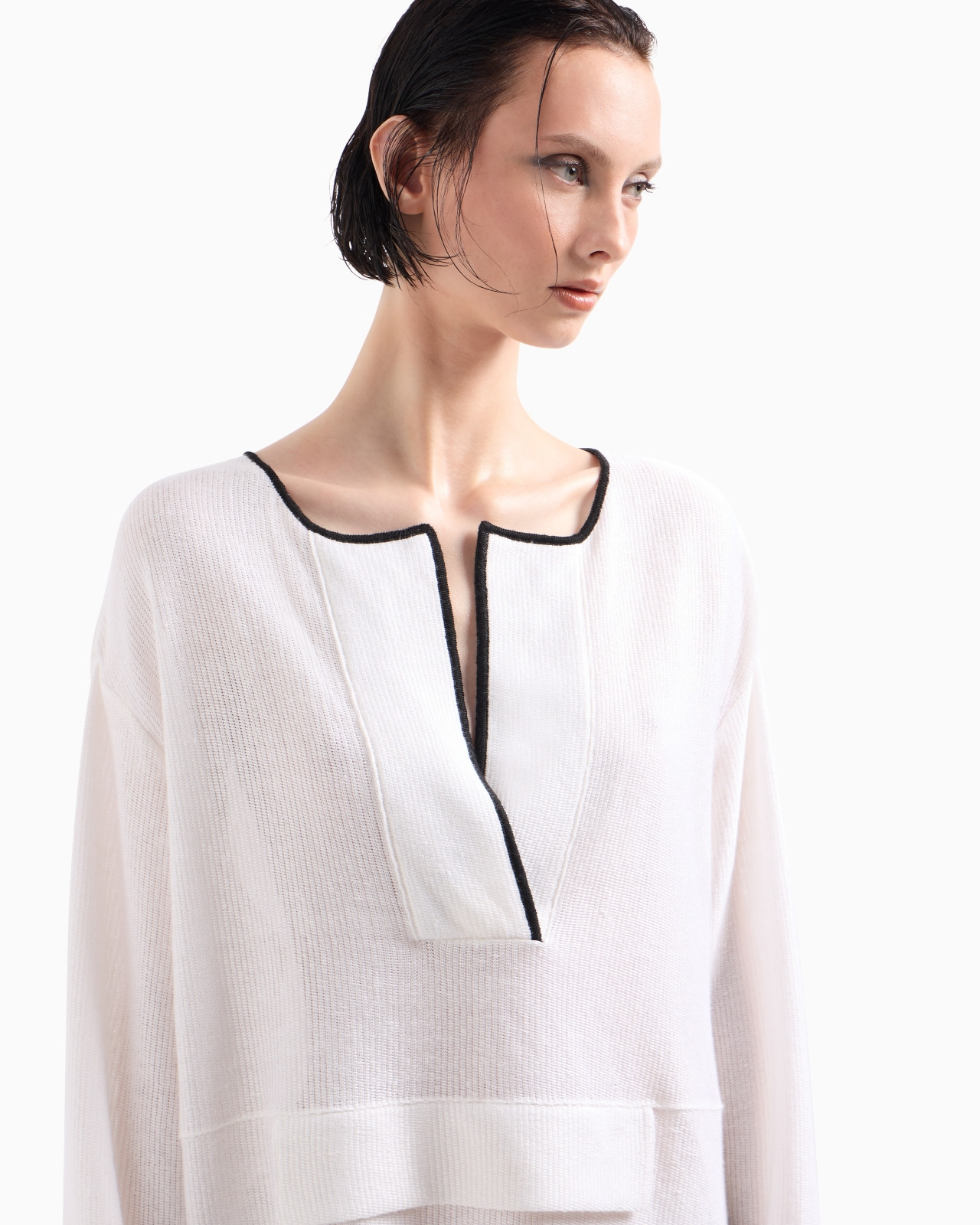 LINEN AND SILK POLO SHIRT - 5