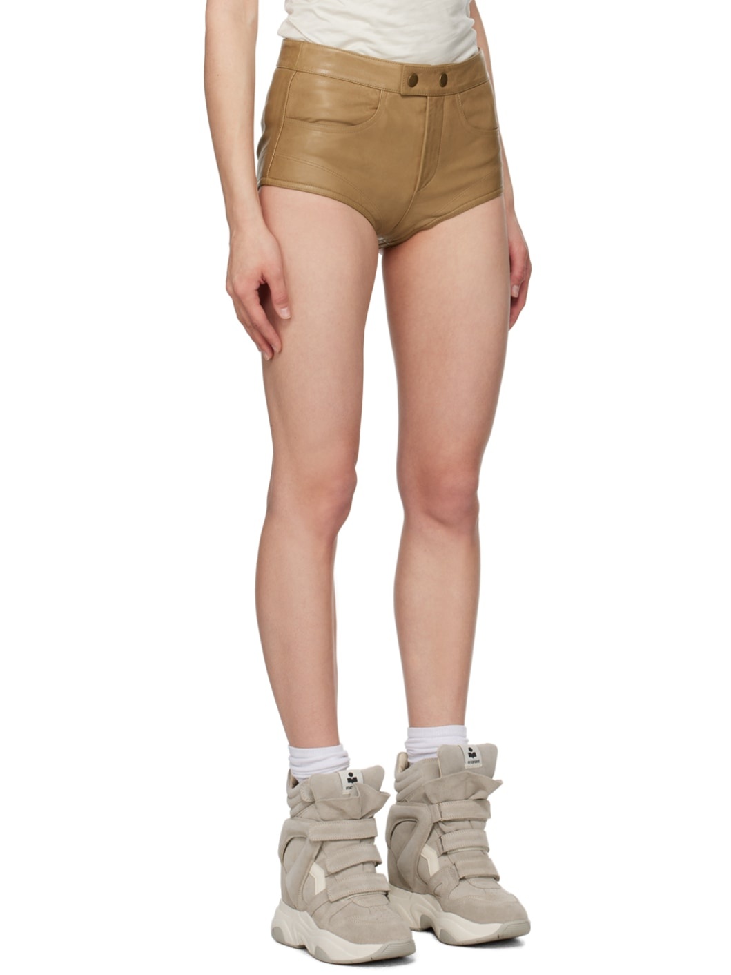 Tan Leslie Leather Shorts - 2