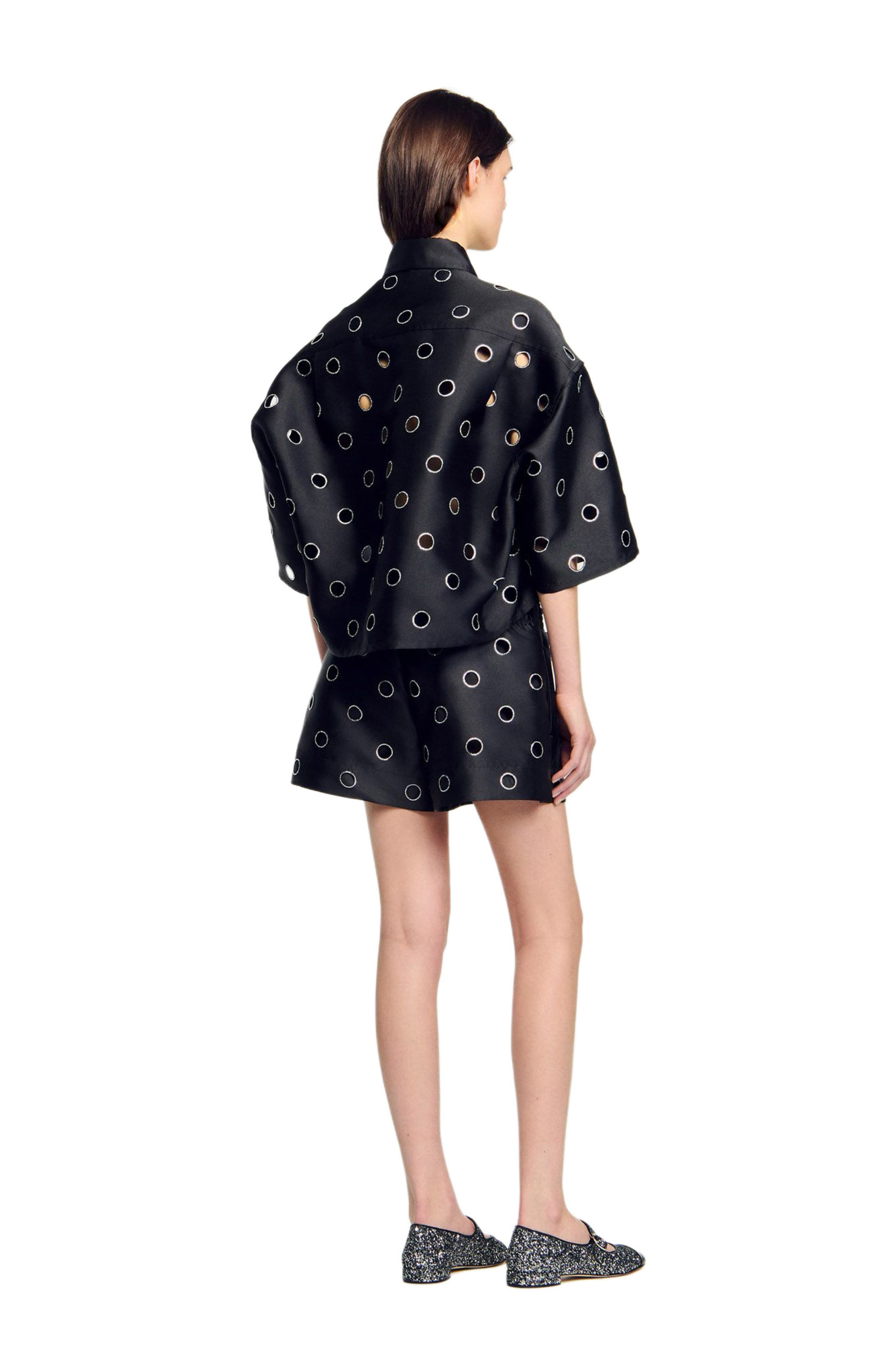 SANDRO Oversized shirt with rhinestones holes in Black at Nordstrom - 2
