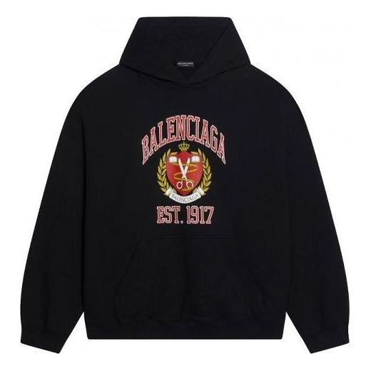 Balenciaga Est. 1917 College Logo Print Hoodie Wide Fit 'Black' 675003TLV901076 - 1