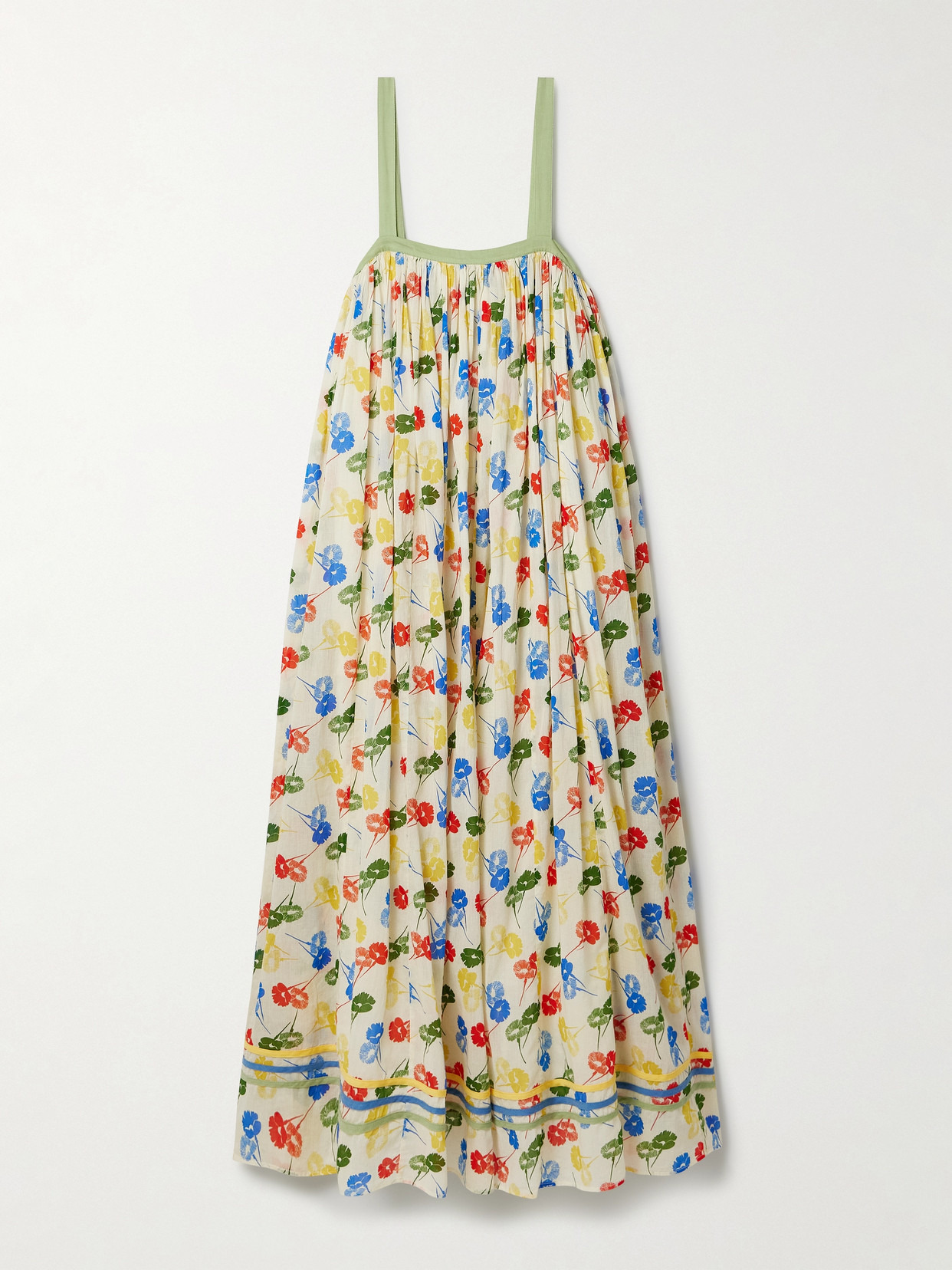 Gathered Floral-print Cotton-voile Maxi Dress - 1