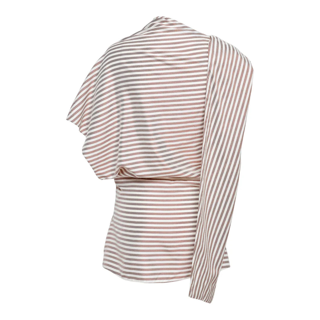 Silk Stripe Asymmetric Top - 2
