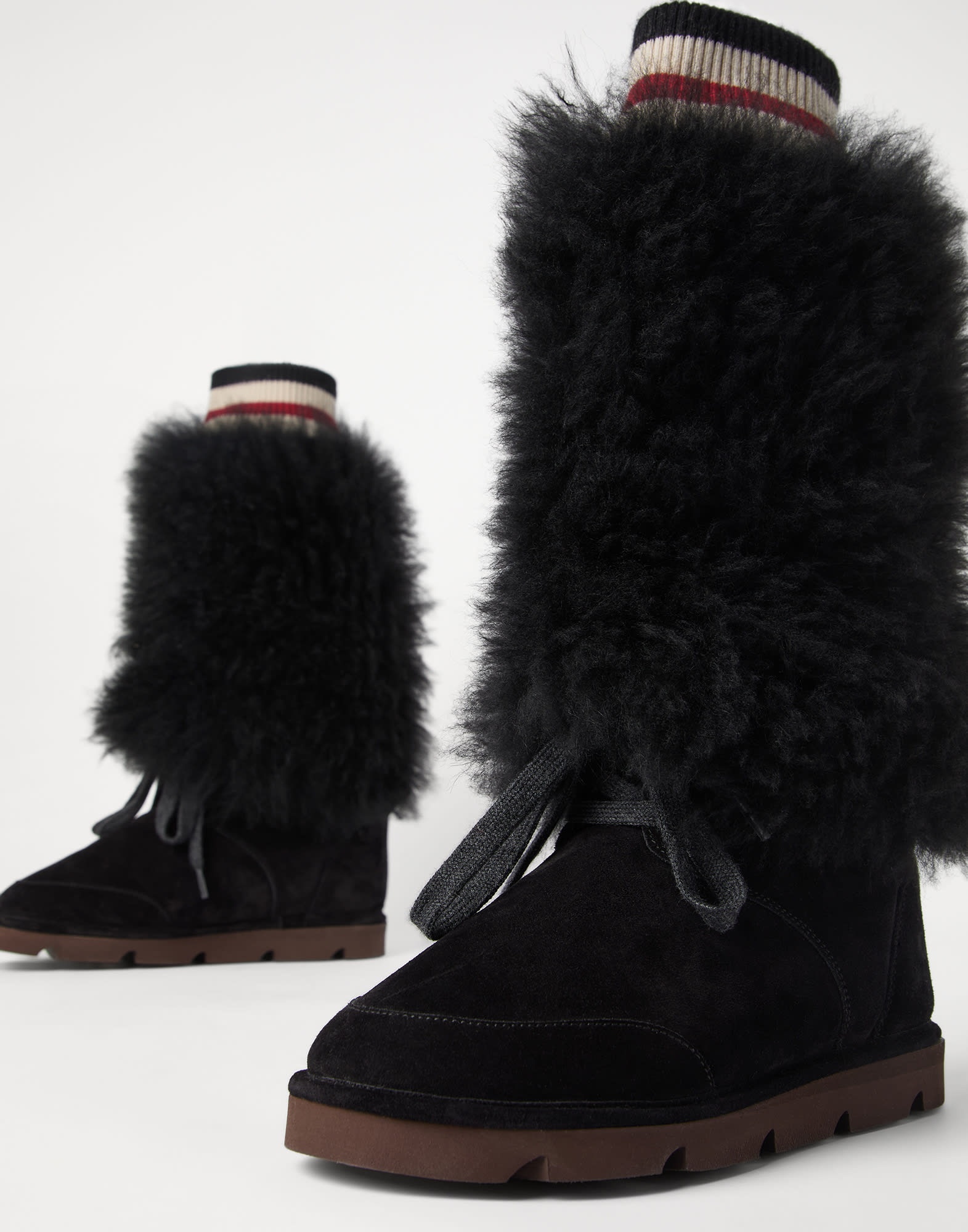 Suede and cashmere knit mountain boots with shearling inserts - 3