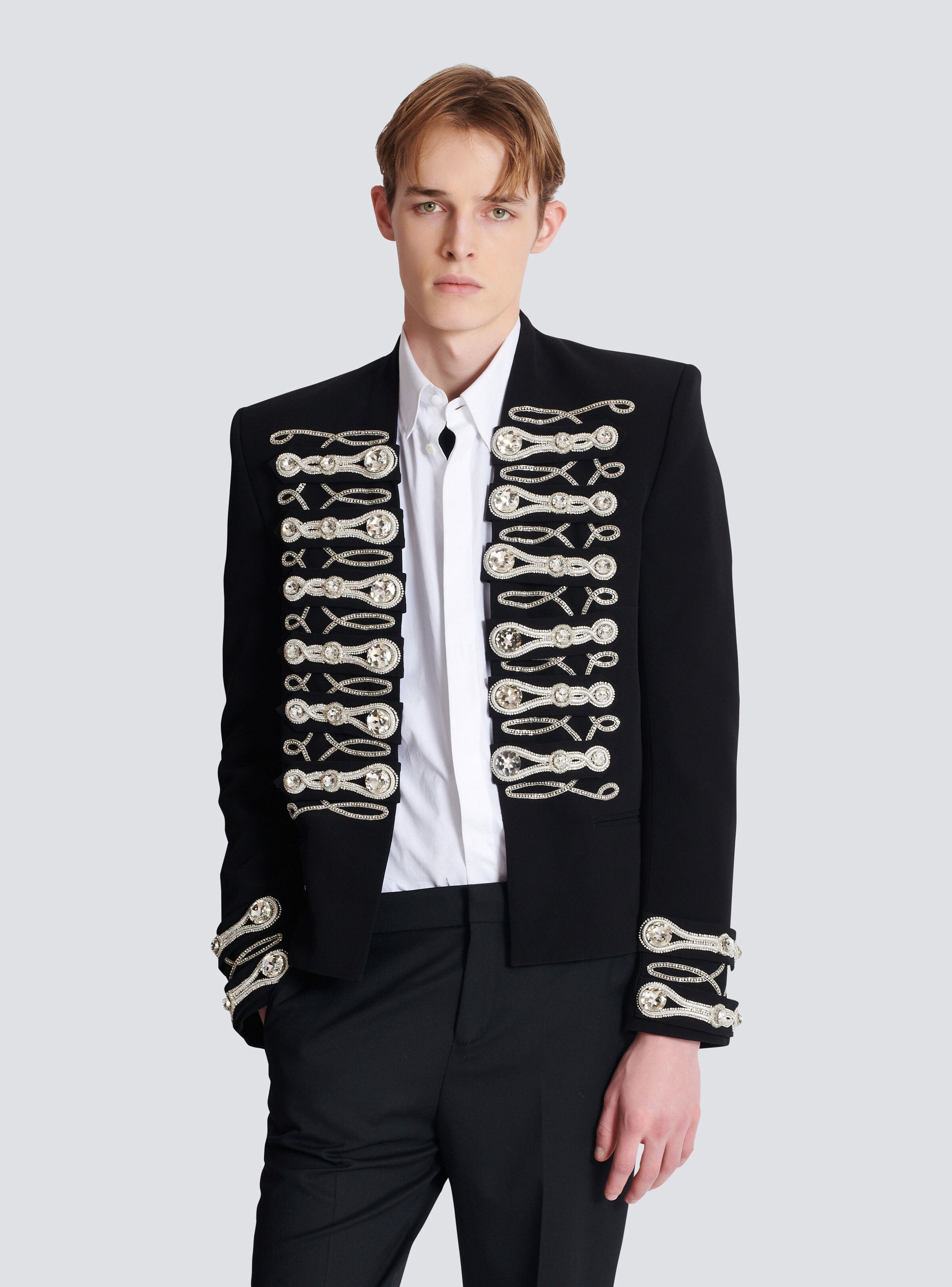 Crepe spencer jacket with embroidered frogging - 6