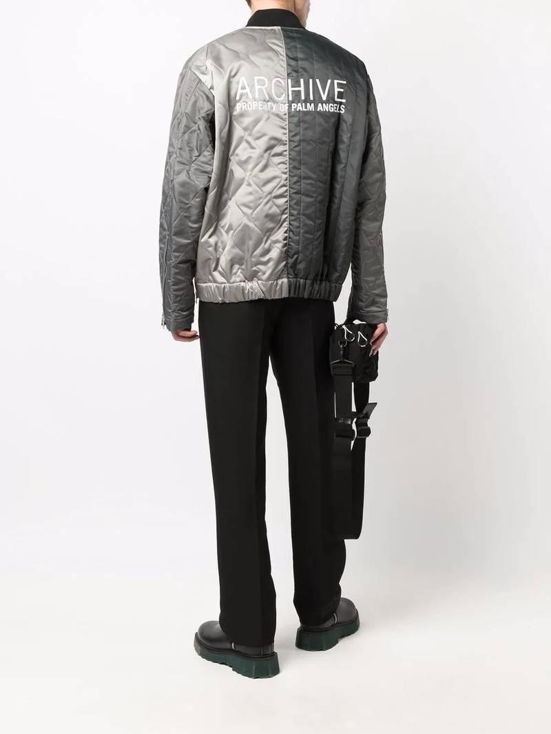 Palm Angels logo-print panelled bomber jacket outlook