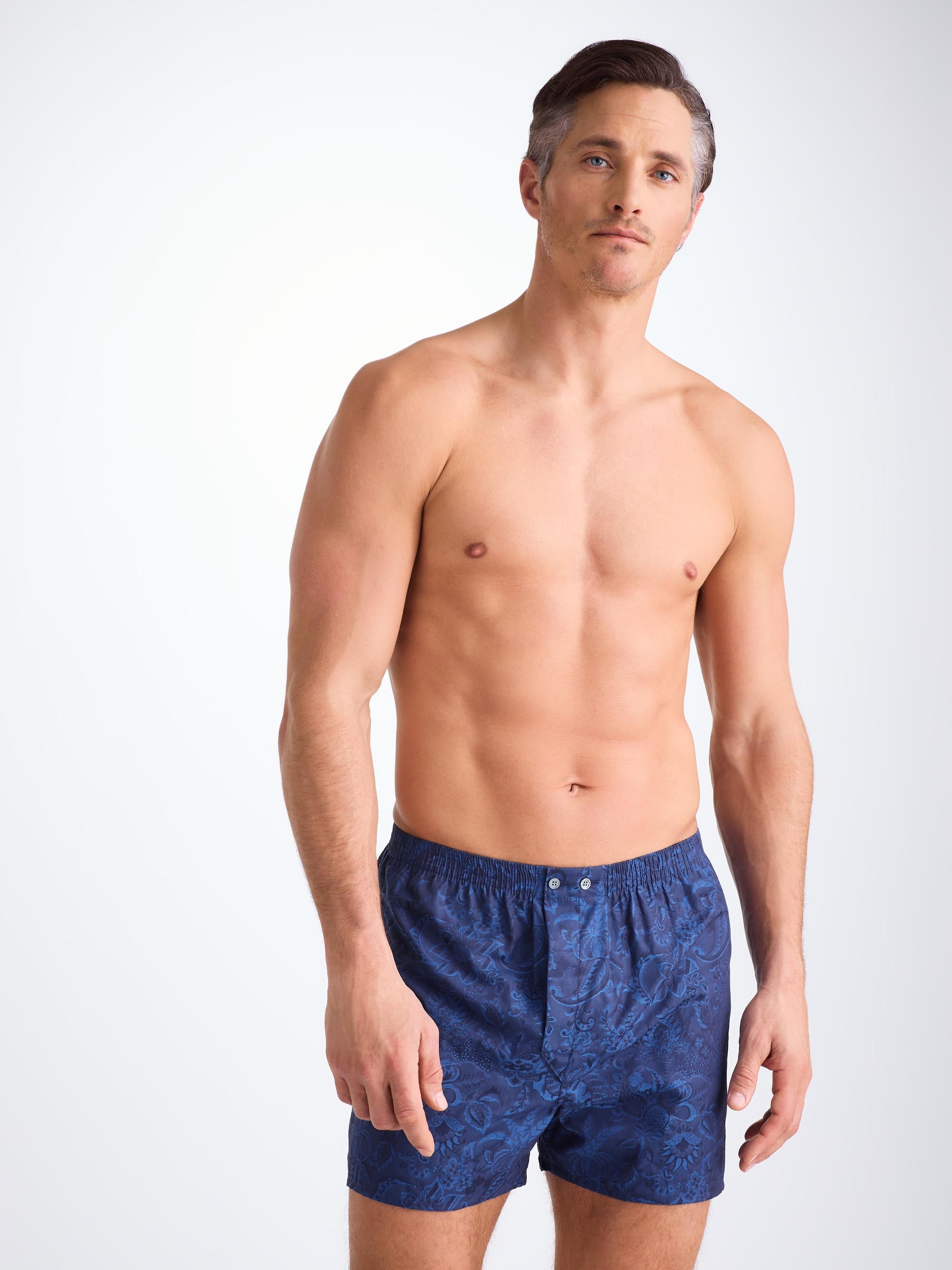 Men's Classic Fit Boxers Cotton Jacquard Navy Jungle Paisley Pattern - 6
