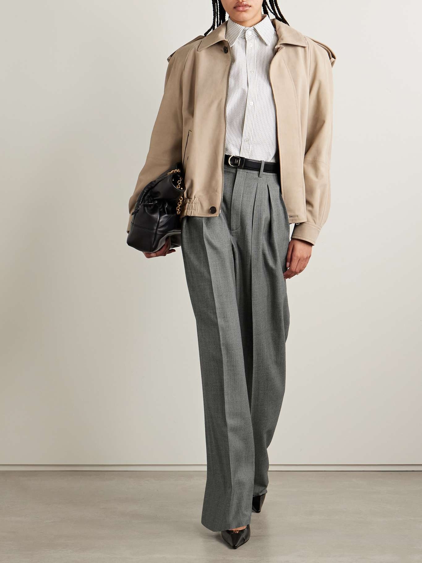 Pleated wool wide-leg pants Gray - 2