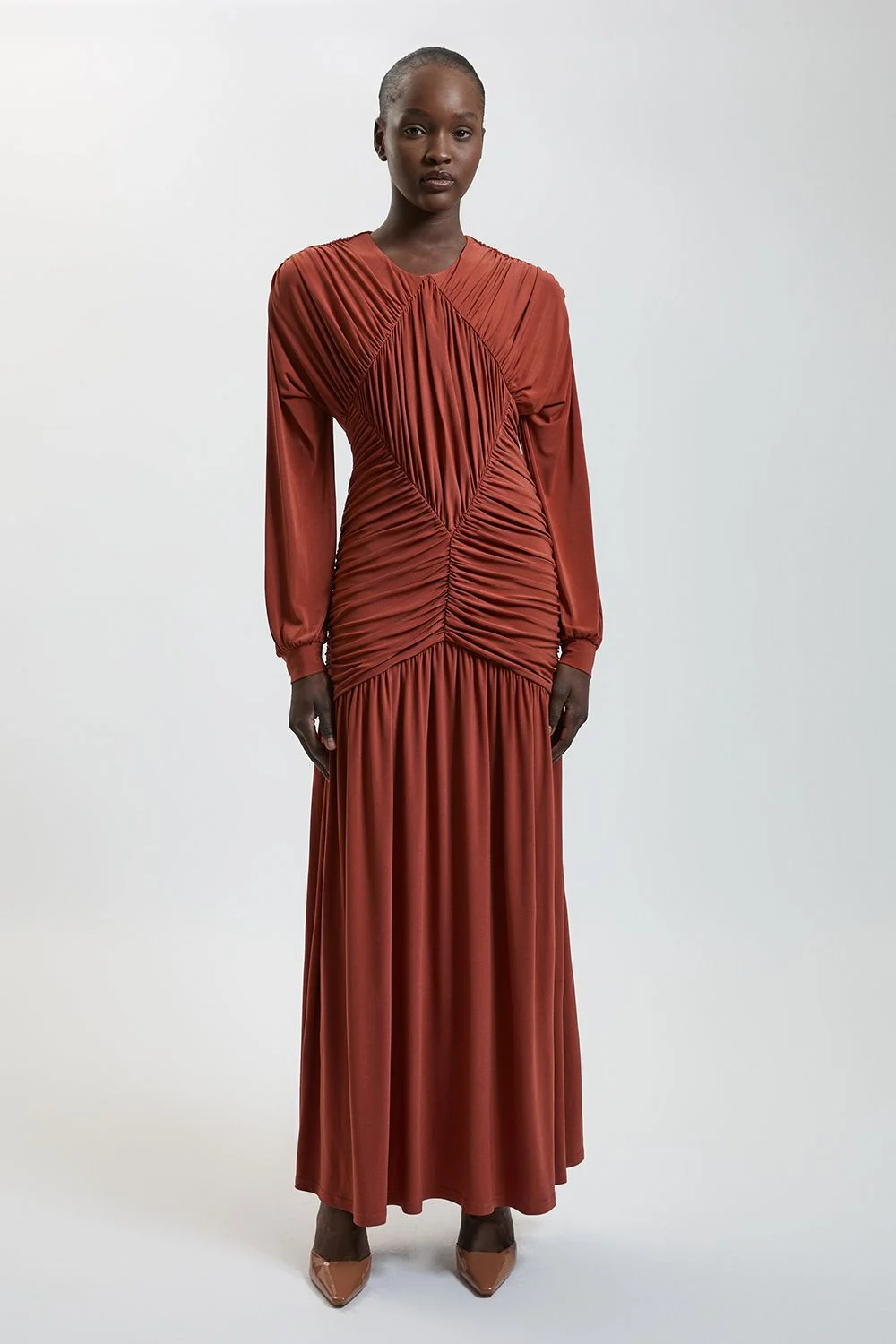 Premium Ruched Long Sleeved Jersey Maxi Dress - 1