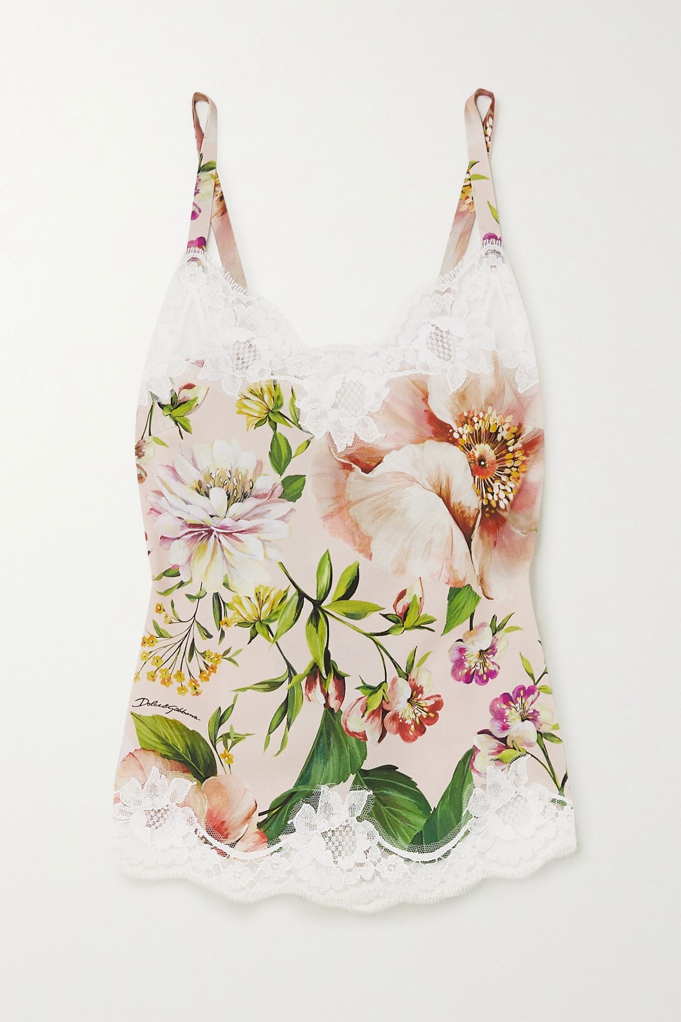 Lace-trimmed floral-print silk-blend camisole - 1