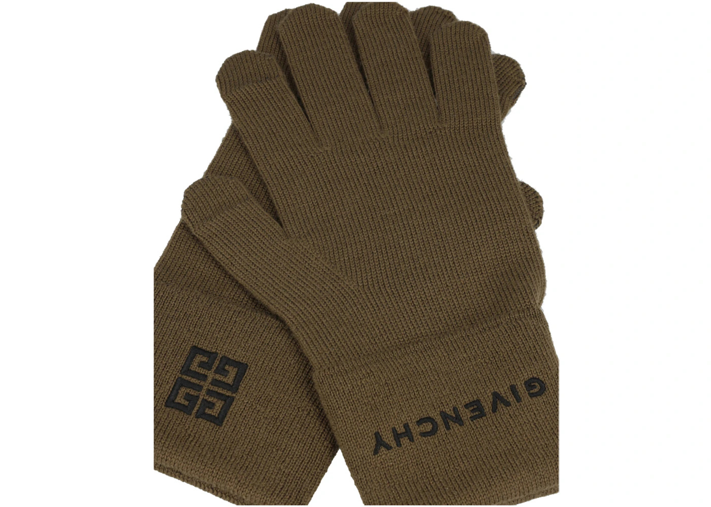 Givenchy Embroidered Logo Gloves Black/Khaki - 3